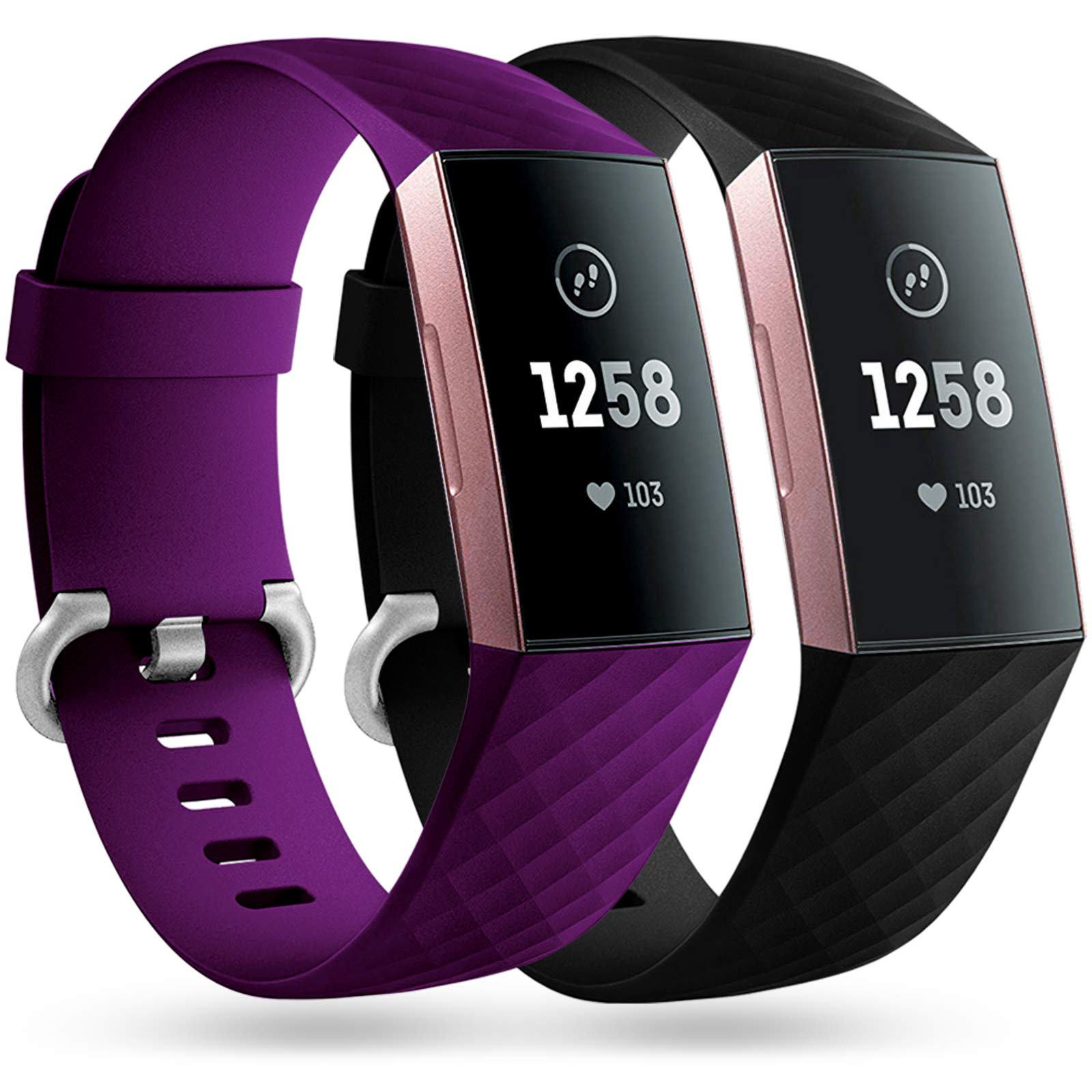 Faliogo 2 Pack Replacement Compatible with Fitbit Charge 3/4, Classic Sport Band for Women Men Small Plum/Black