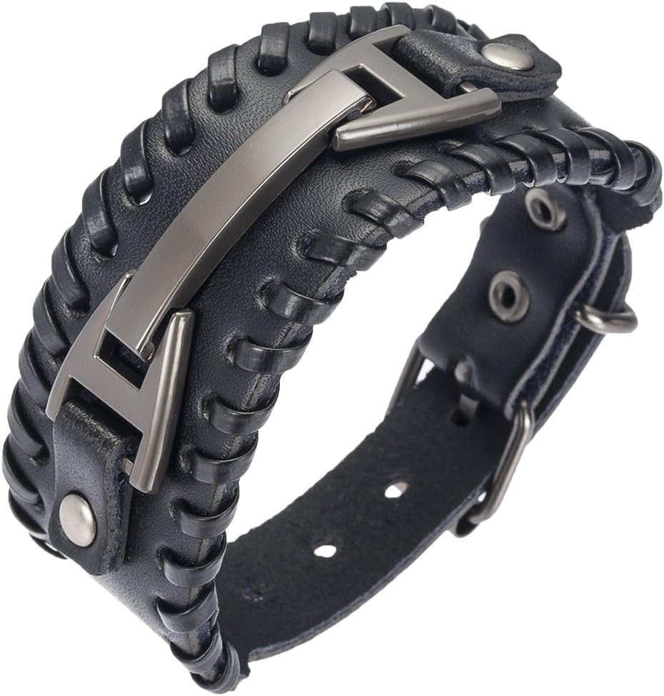 Hamoery Men Leather Bracelet Punk Braided Rope Alloy Bracelet Bangle Wristband - Image 5