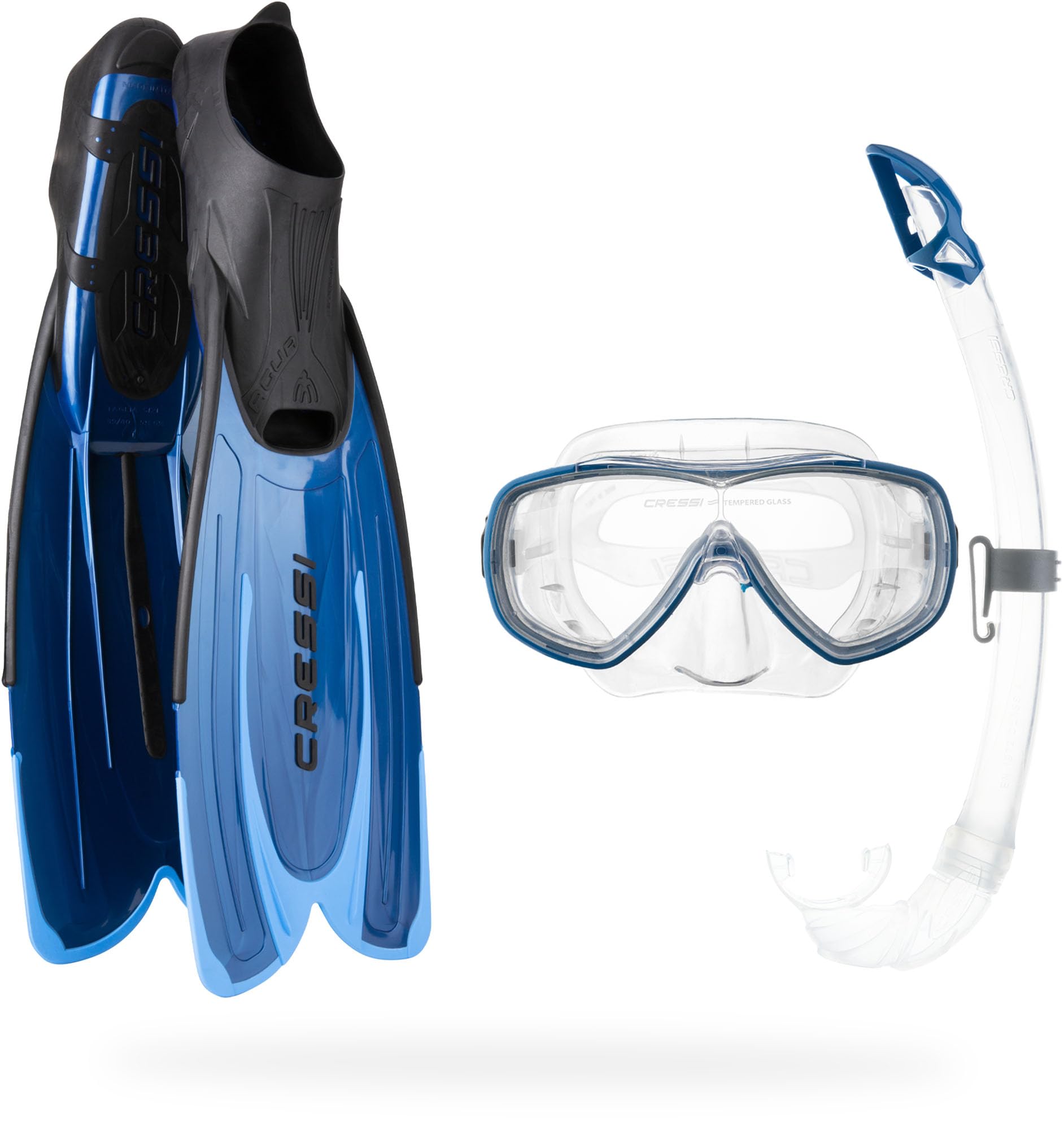 Cressi Agua Bag Sets - Snorkel Set with Flippers - Blue