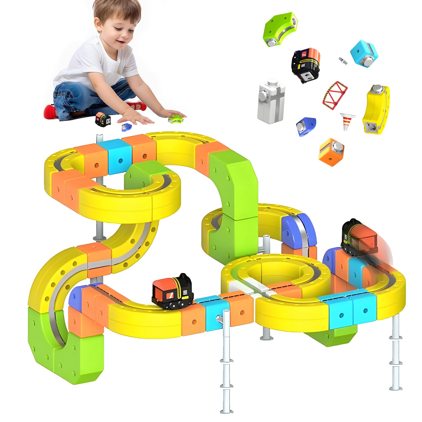 167PCS Electric Train Track Building Blocks Set, 3D Magnetic Racing Track