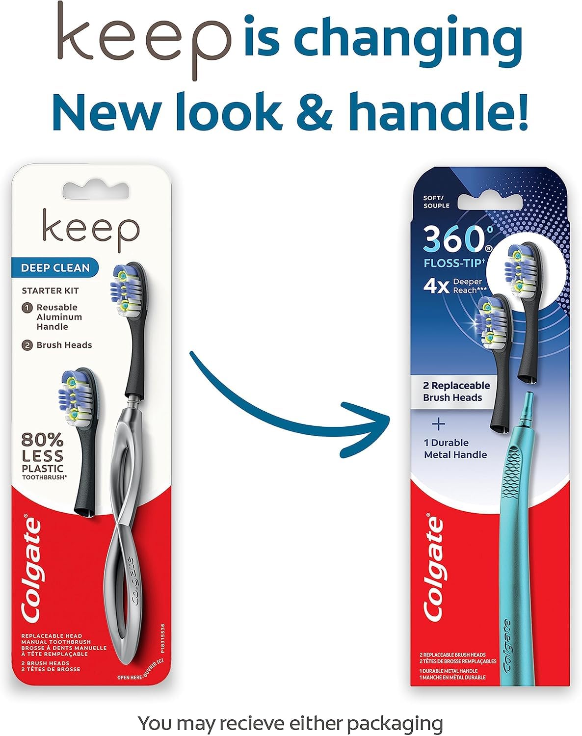 Colgate Keep - Cabezales de recambio para cepillo de dientes manual Deep Clean, 2 unidades