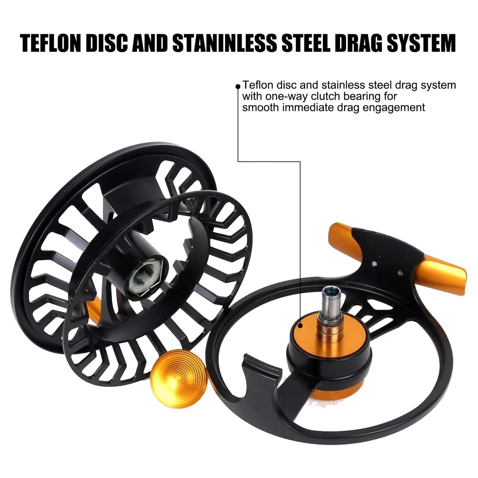 Carrete de Pesca con Mosca de Arrastre de Disco mecanizado CNC Grande y Ligero en Negro, 125 g 131 g 139 g