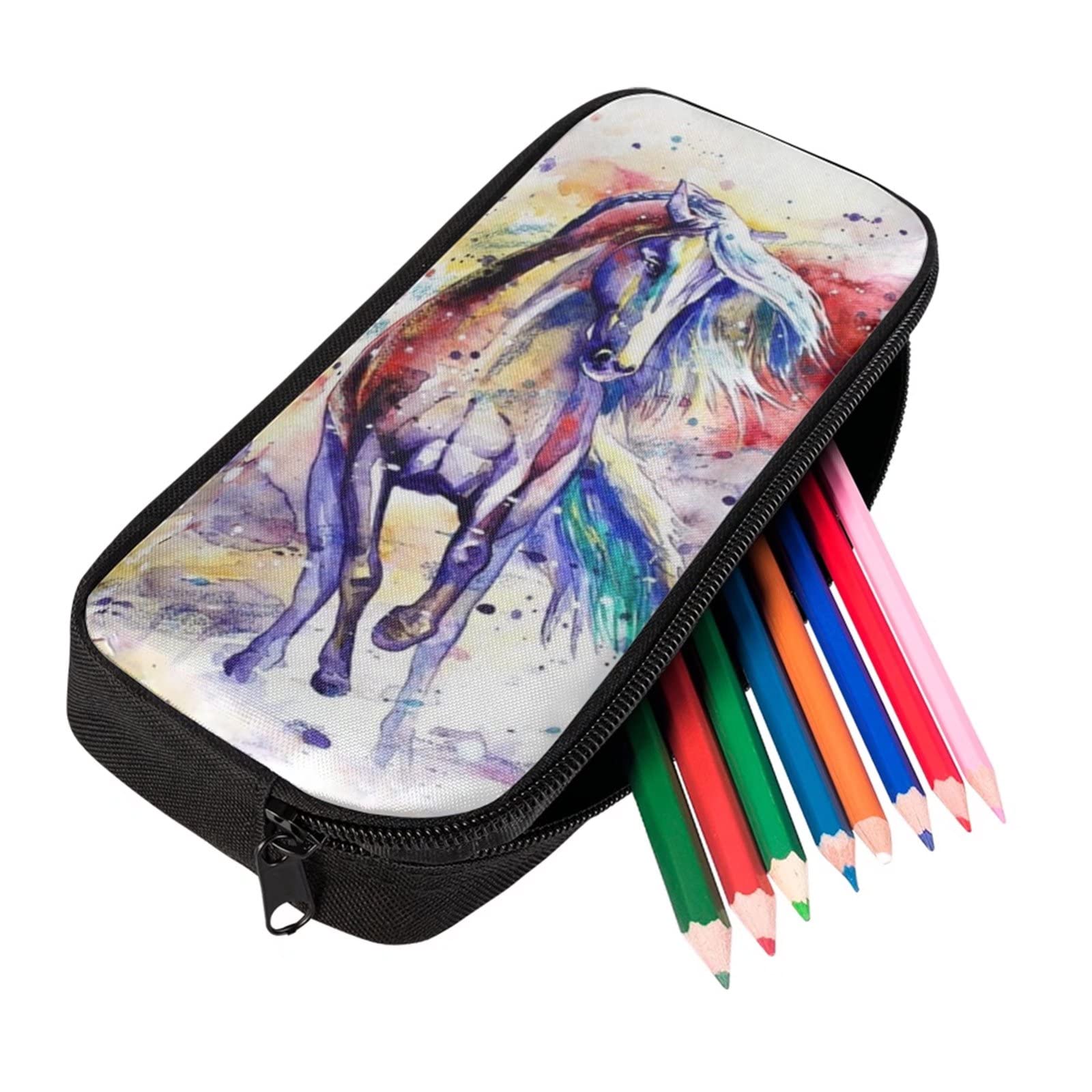 COEQINE Pencil Bag Pen Case with Painting Horse Pattern Students Capacity Pouch Zipper Bag Durable Stationery Holder for School Students Supplies - Image 2