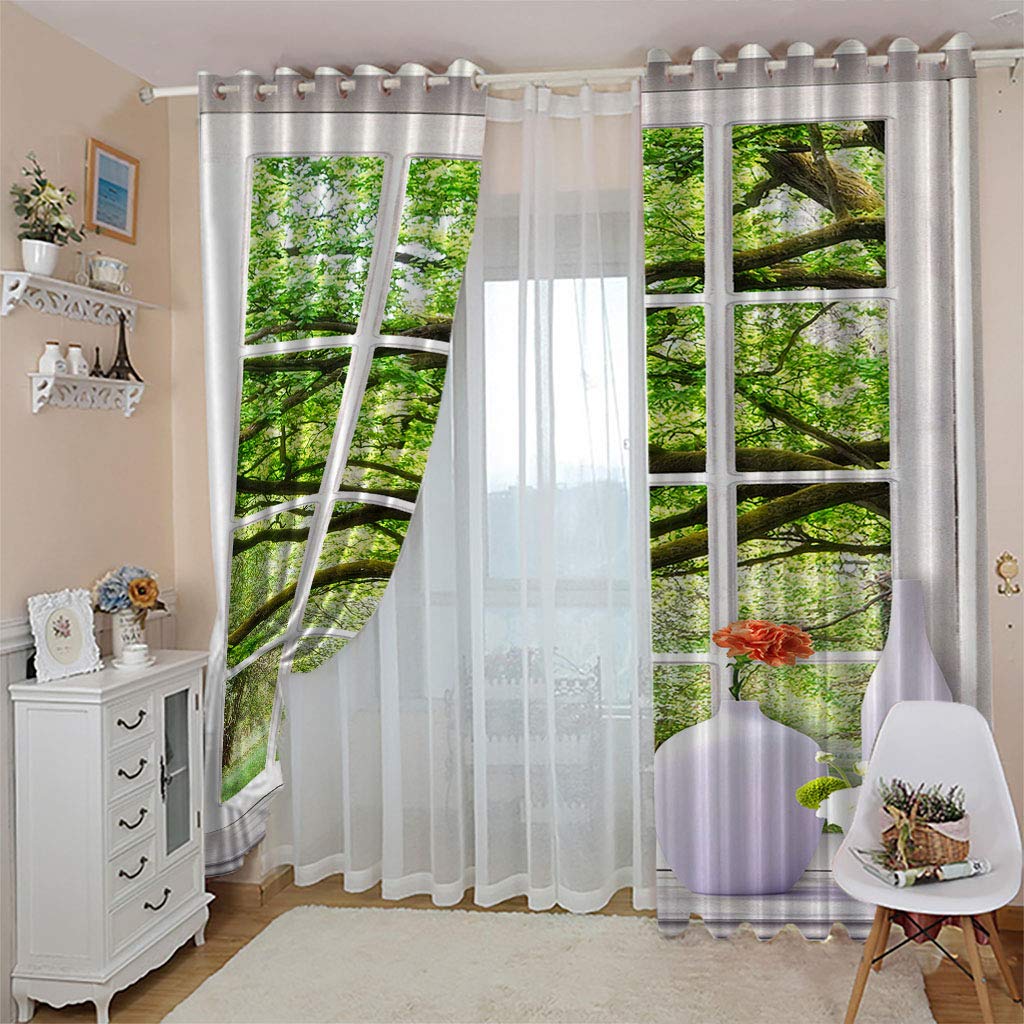 Amazon｜姫系 カーテン 遮光 窓の森 2 x 幅100 x 丈135cm カーテン厚手