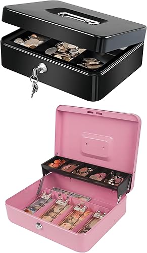 KYODOLED Caja de efectivo con bandeja de dinero y cerradura, caja de bloqueo para efectivo, objetos de valor y otros artículos personales