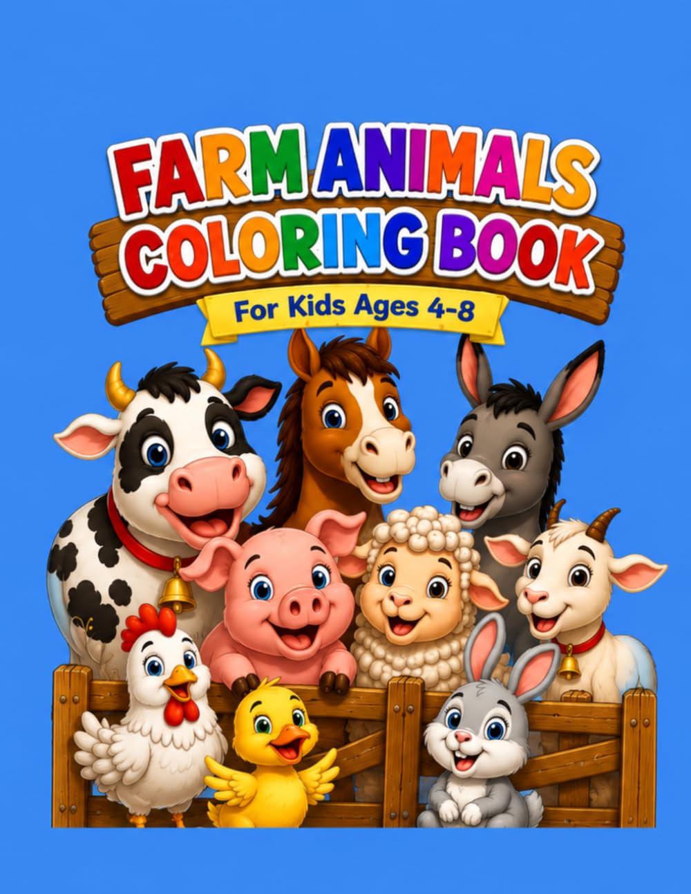 Farm Animals Coloring Book: Fun and Easy Farm Animal Coloring Pages for Kids Ages 4-8