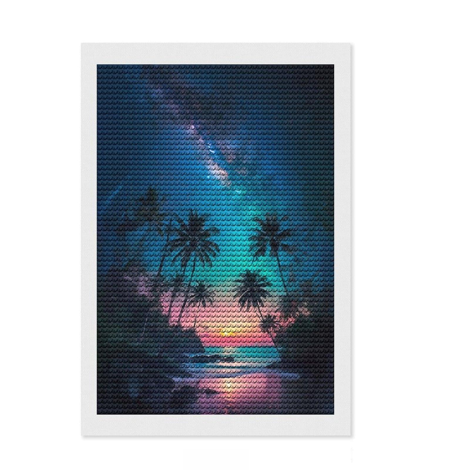 Junmoney Cosmic Palms Diamond Painting Canvas Kit 8"x12", Christmas Gift, for Women, with Tool Kit, Relaxing Handmade Project