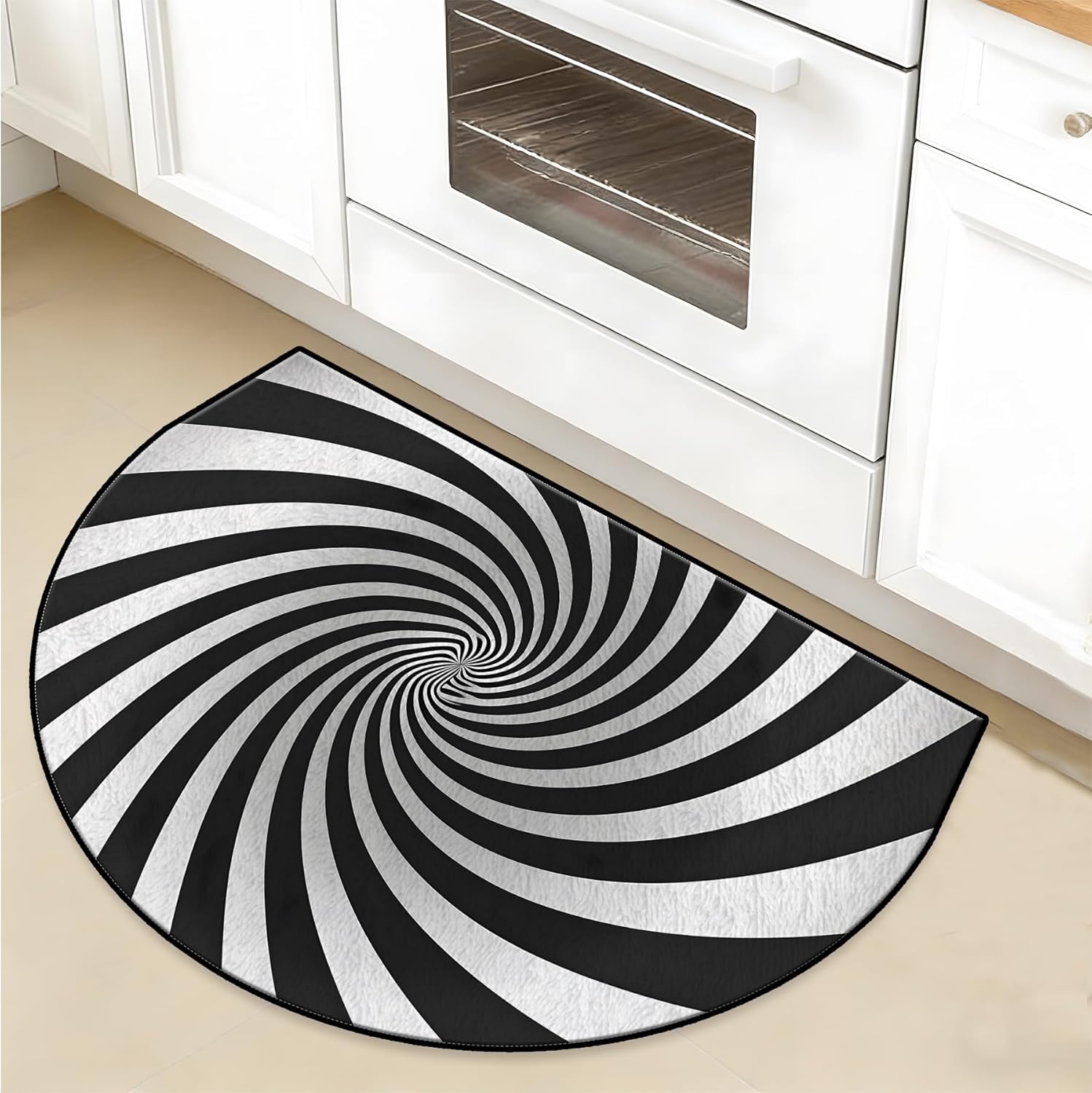 Area Rug Washable Entryway Rug,Soft Non-Slip Half Circle Doormat for Kitchen Bedroom Lightweight Semicircular Area Rugs (Zebra Stripe, 24x36 inch)