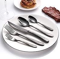 Vista 5 de Juego de cubiertos negros de acero inoxidable de 20 piezas para 4, incluye cuchara tenedor, cuchillo y cubiertos de cocina, juego de cubiertos