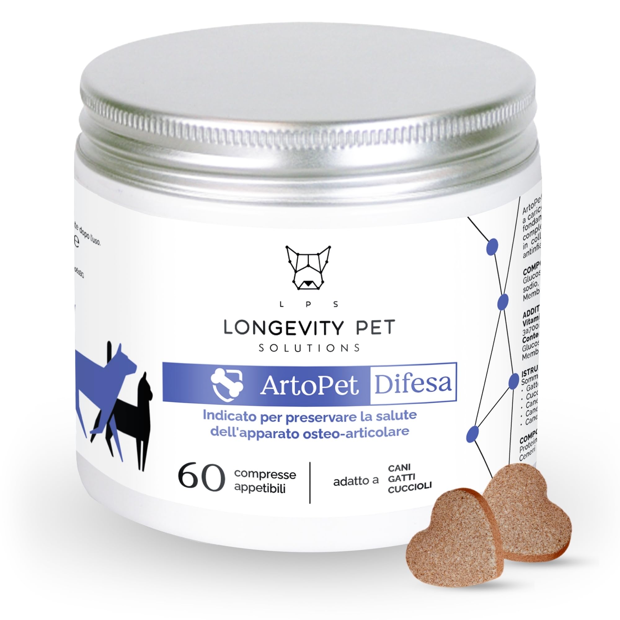 ArtoPet Difesa 60 Compresse | Integratore Articolazioni Cane e Gatto con Glucosamina Condroitina - Antinfiammatorio Naturale Antiossidante - Mobilità e Benessere Osteo-Articolare - Longevity Pet