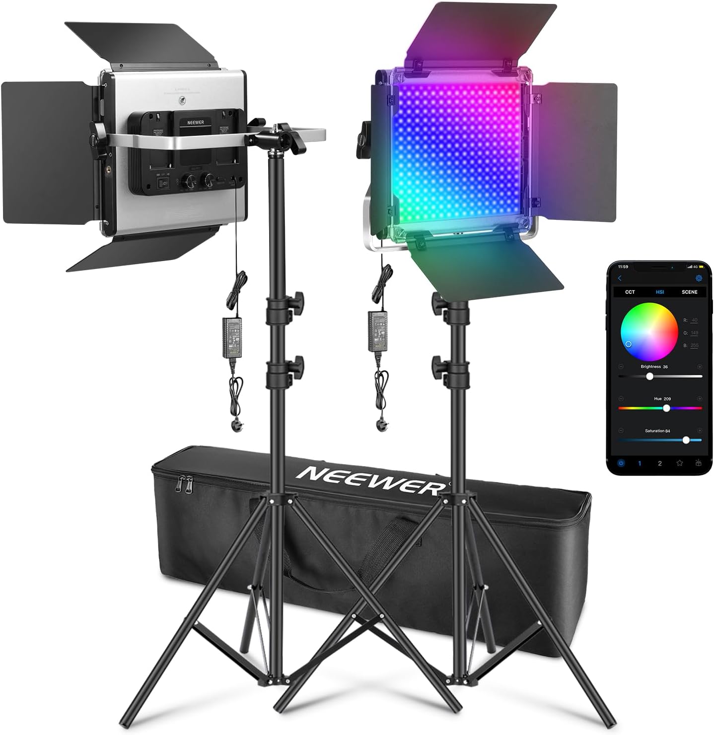 Upgraded 660 PRO II RGB LED Video Light with App Control & Tripod Stand Kit, 2 Pack 50W/1% Min Dimming/CRI97+/3200~5600K Key Lighting for Game Streaming YouTube Recording Studio Photography