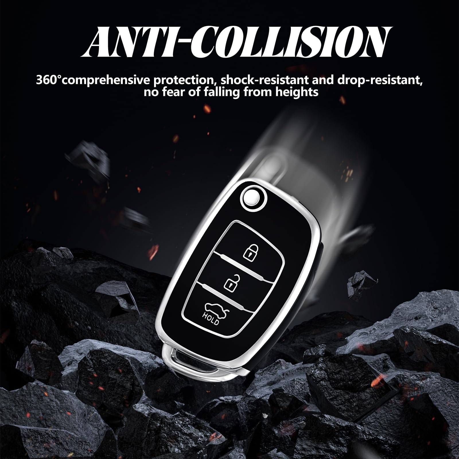TOOMUME Coque Clé TPU, Etui Cles Étui Clés Grande Dimension Adapté pour Hyundai i10 i20 Santa Fe Tucson Elantra Accent Sonata Mistra Reina, Couvre Clef Cache Cle Voiture Telécommande - Flip L