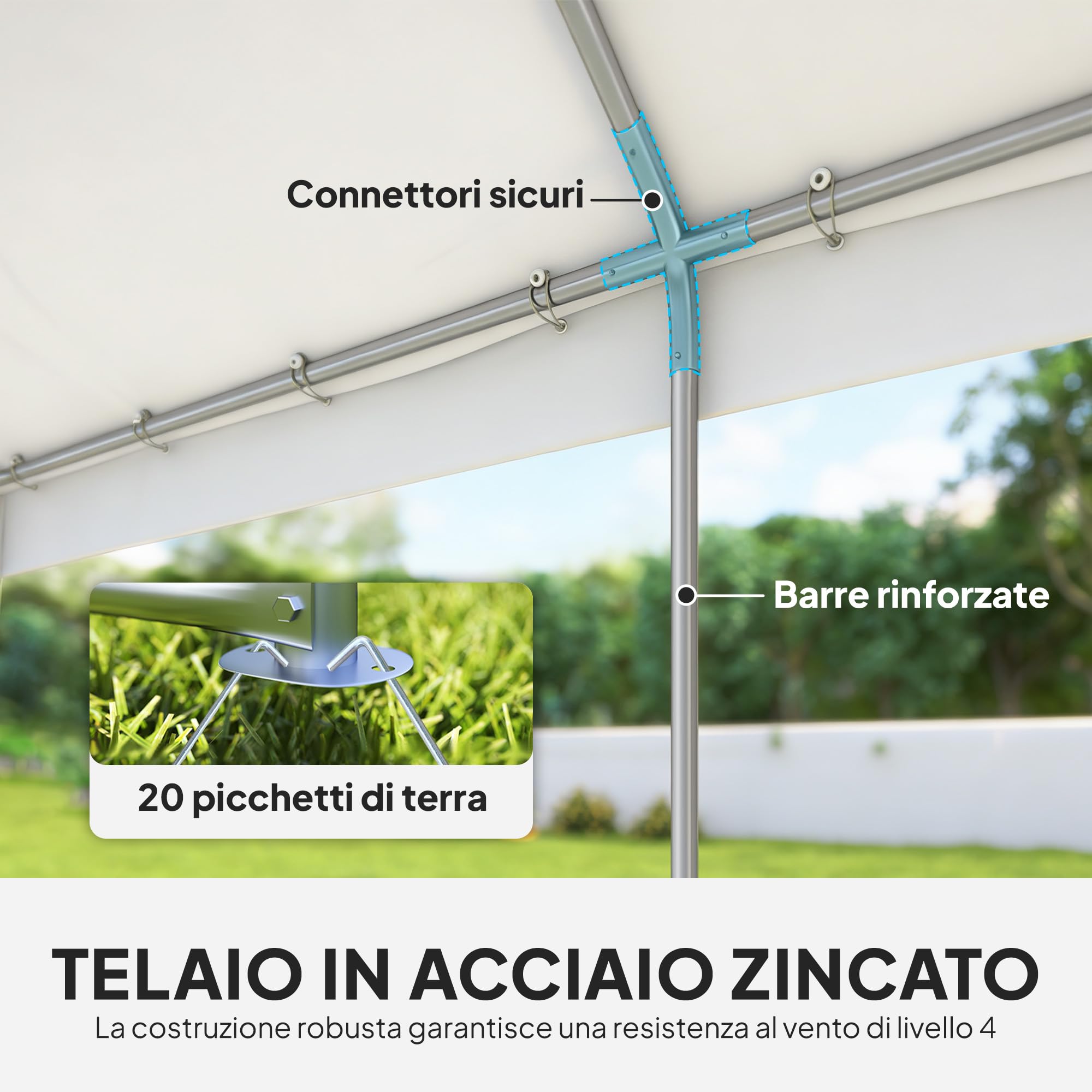 Outsunny Tendone per Feste 4x6 m con Luci LED, Gazebo da Giardino in Acciaio Zincato con Porte a Cerniera, Finestre, Pareti Laterali Rimovibili, Gazebo da Esterno per Matrimoni Eventi Raduni, Bianco
