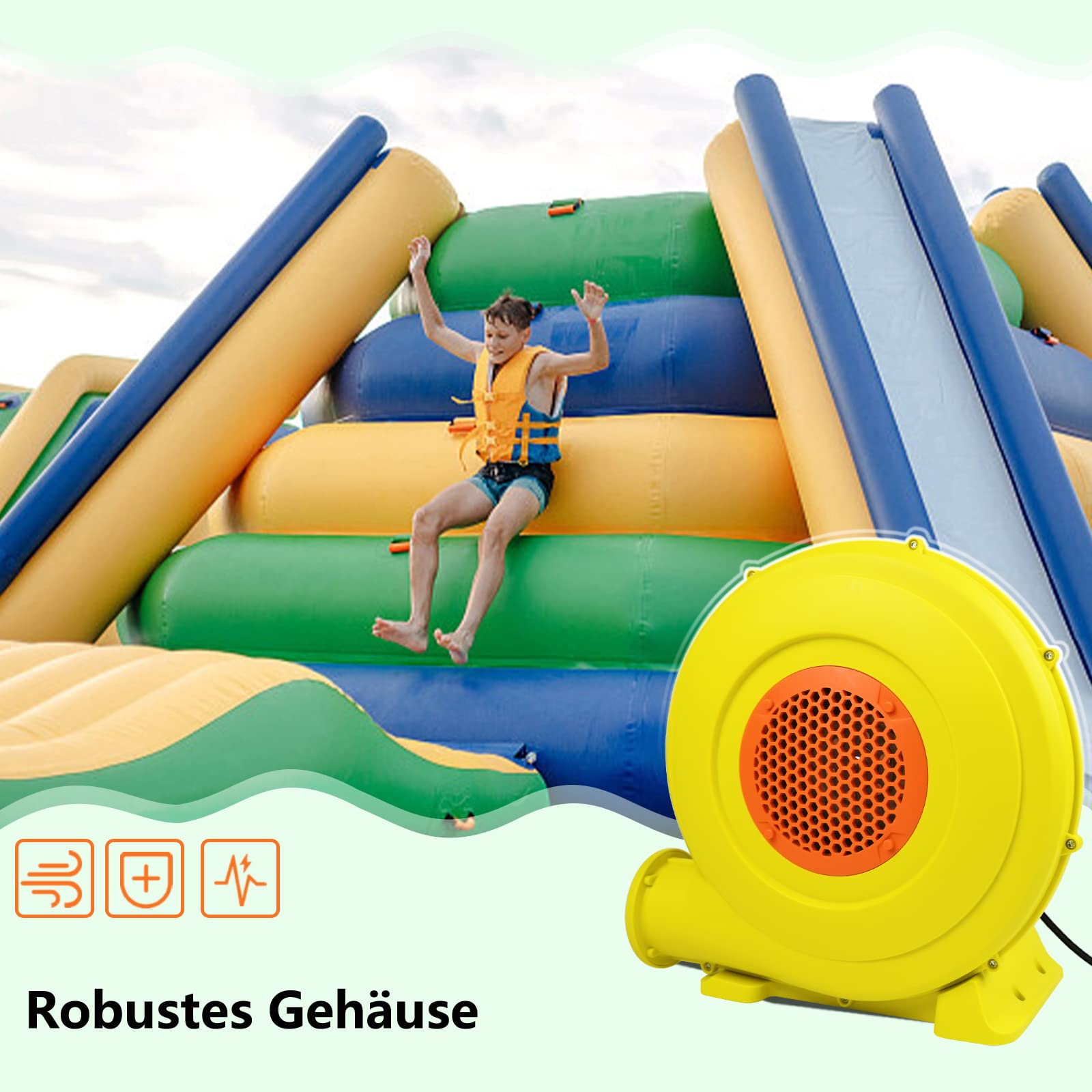 XMTECH 750 W Château gonflable, 220-240 V, pompe à air électrique, pompe à air gonflable, ventilateur portable avec long câble d'alimentation, souffleur d'air pour jouets gonflables, 2100 Pa - 580 m³