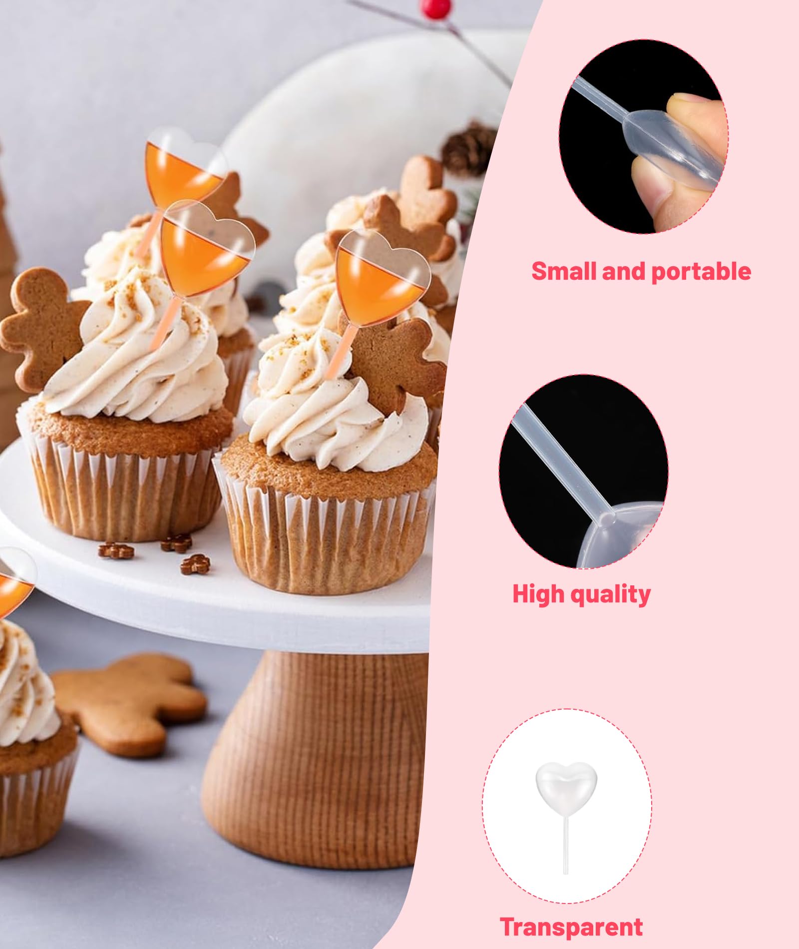 50 Heart-Shaped Cupcake Pipettes, Transparent Dropper for Cake Decoration, Kitchen Tools for Home Bakers, DIY Dessert Flavor Injection 1