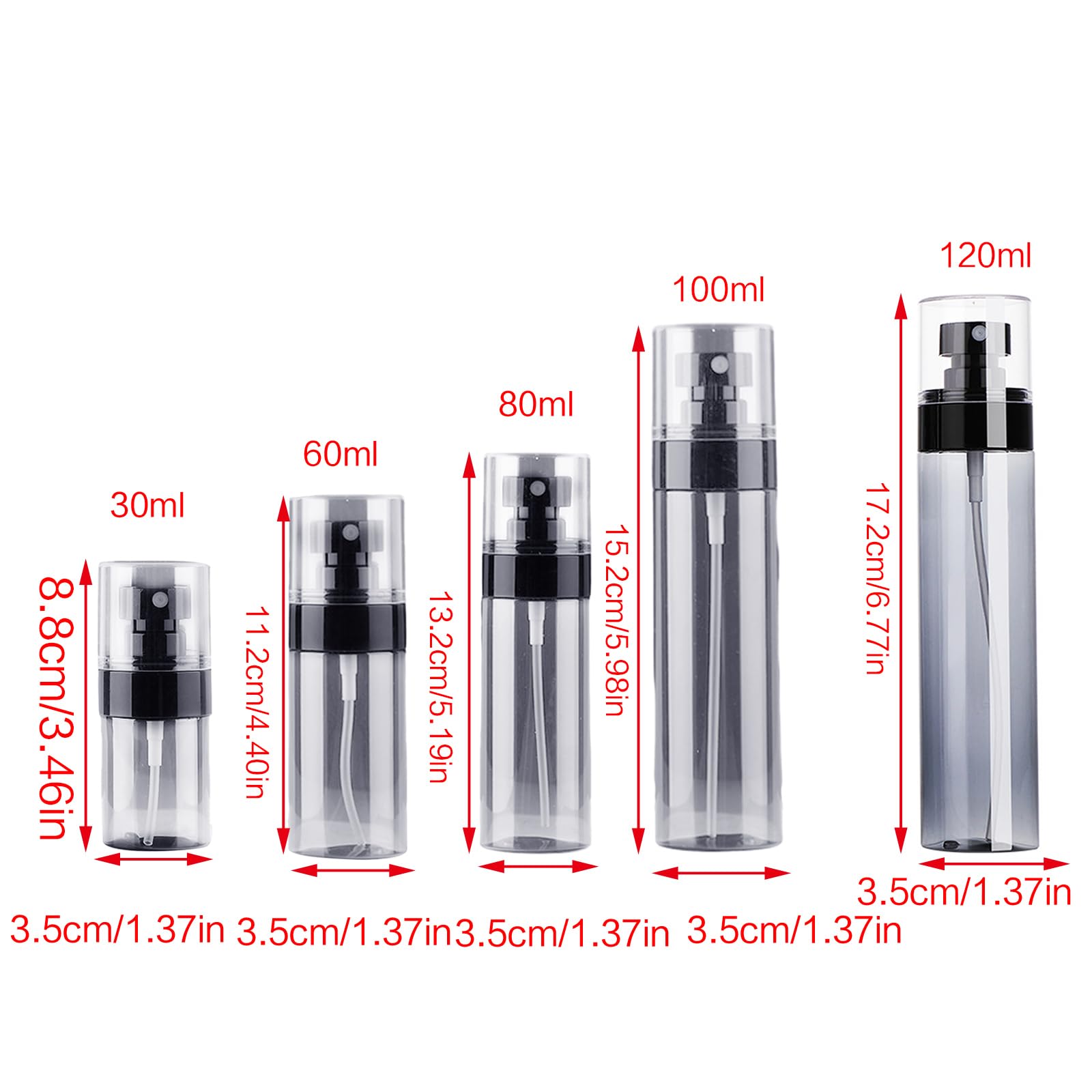 10 x Sprühflaschen, 100 ml, transparent, leer, feiner Reisebehälter, klein, nachfüllbar, auslaufsicher, Reisebehälter, nachfüllbar, Sprühflasche, Flüssigkeitsbehälter