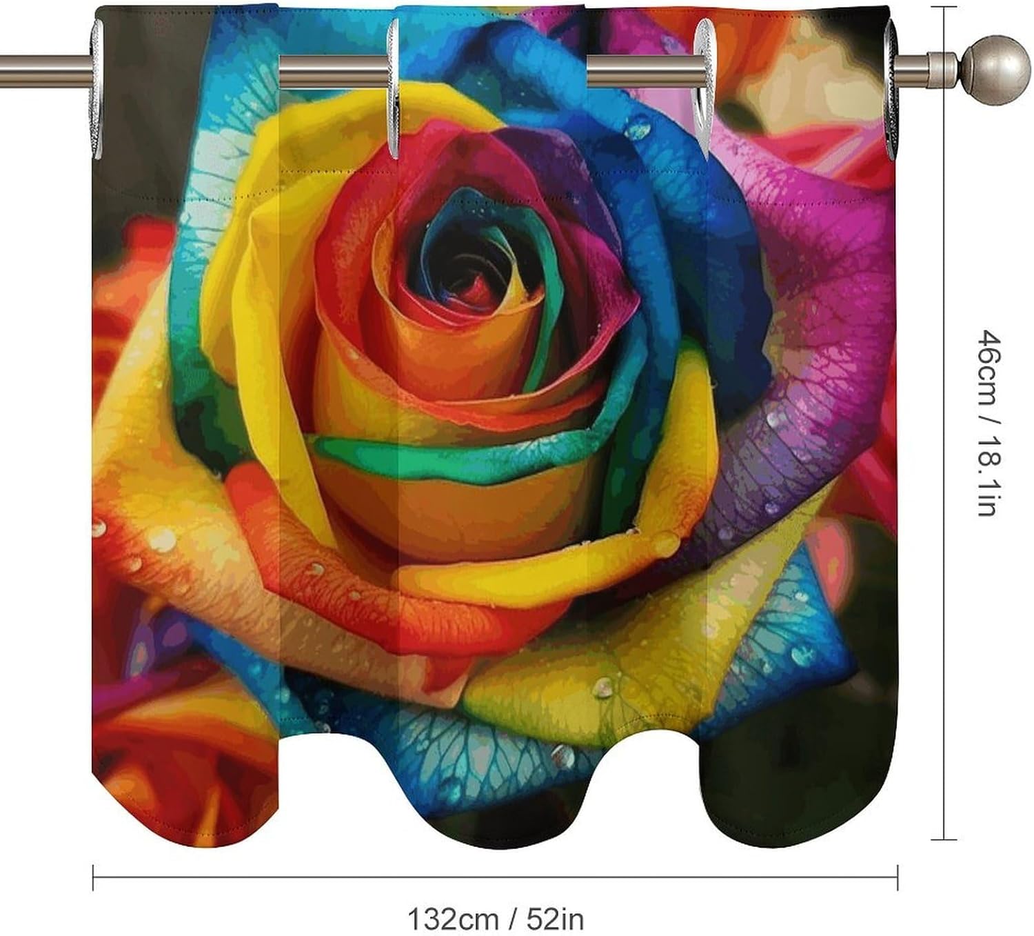 Rainbow Rose 2 Pack Valance Curtains Window Treatments. Adjustable Curtain with Rod Pocket.Cafe Curtains is Half Curtains for Privacy Decorative 52x18.1 Inch.