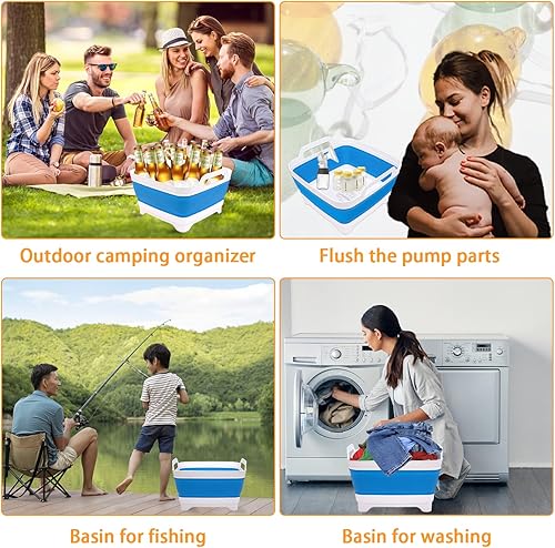 Miniatura 4 de Lavaplatos plegable de 2.4 galones (9L) con tapón de drenaje, para exteriores, multiuso, ahorro de espacio, bandeja de almacenamiento de cocina para