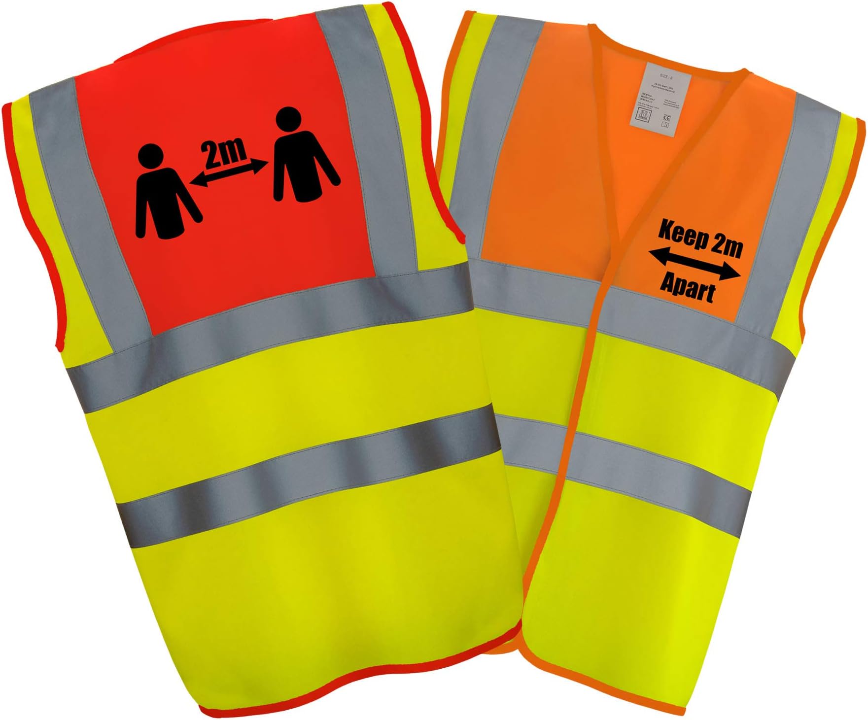 Social Distancing - Safe Distance - Keep 2 Metres Apart - PREMIUM DUAL COLOUR Hi Vis Hi Viz High Visibility Reflective Safety Vest/Waistcoat