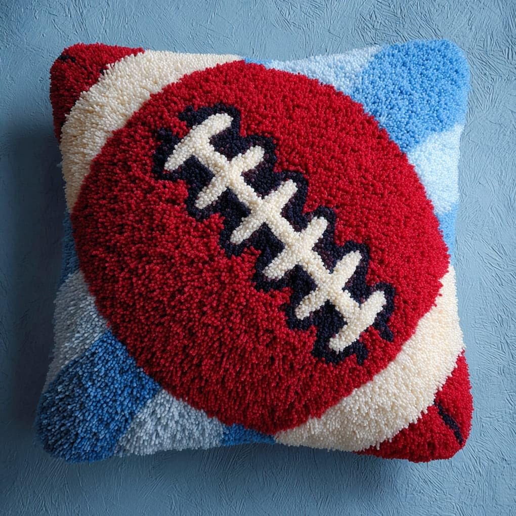 Henypt 17x17 Inch Latch Hook Kit,Baseball DIY Tapestry Rug Craft,Needlework Cushion Set,Pre-Cut Yarn & Printed Canvas Kit for Home Wall Decor