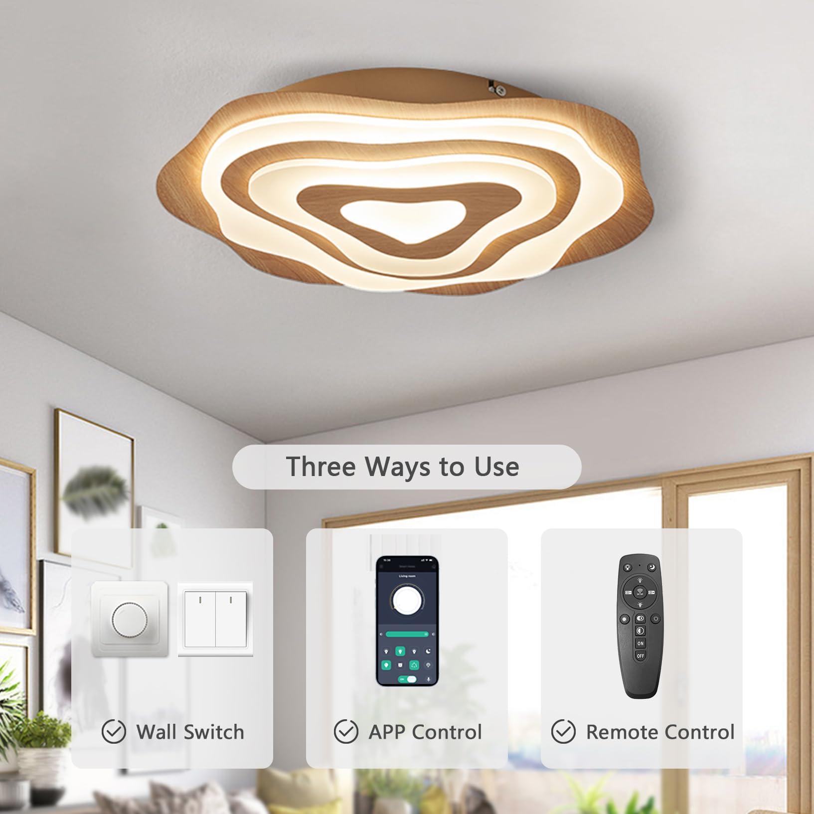 Plafon LED Techo Regulable, 48W 5400lm Modernas Lamparas de Techo Salon 2700K-6500K 5%-100% LED Lámpara de Techo Metal 50cm Con Control Remoto y APP para Cocina, Baño