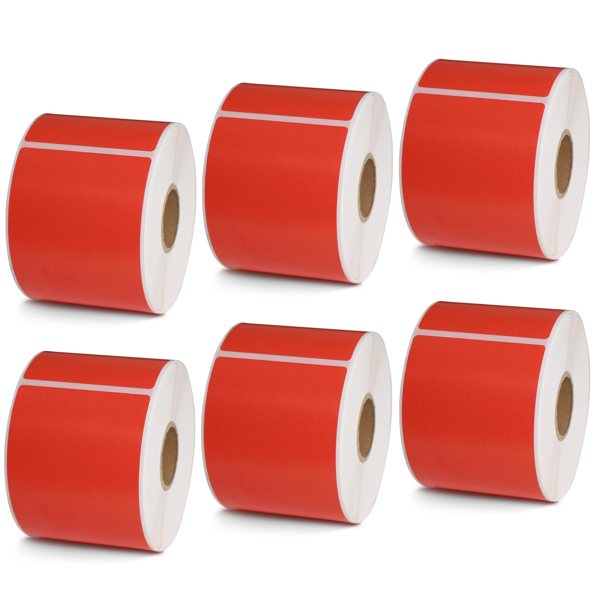 BETCKEY - Étiquettes polyvalentes et d'expédition de 5,7 x 10,2 cm compatibles avec les imprimantes d'étiquettes Zebra et Rollo, adhésives de qualité supérieure et perforées [rouge, 6 rouleaux, 2100