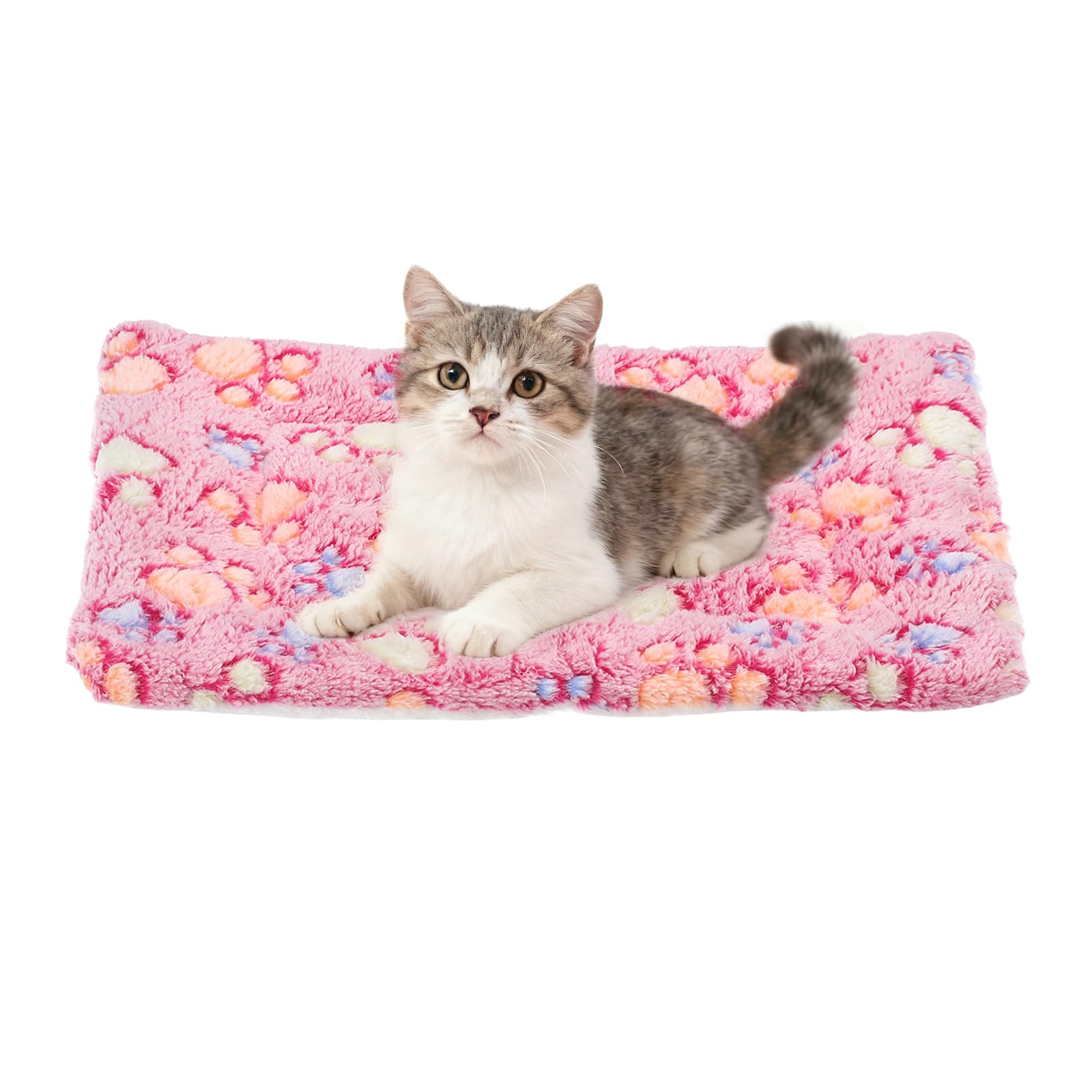 sourcing map Dog Cat Bed Mat, Soft Coral Fleece Pet Cushion Pad with Cute Paw Print, Warm Washable Pet Bed 13x10 Inches, (Pink), Intended for Medium Small Dog Cat