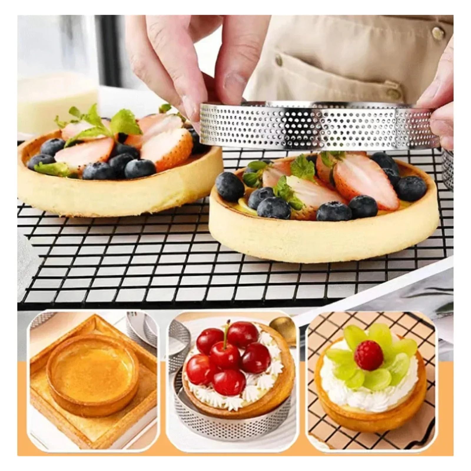 10PCS Rotondo In Acciaio Inox Crostata Anello Resistente Al Calore Forato Stampi FAI DA TE Mousse Torta di Frutta Tartlet Ciambella Stampo Utensili Da Cucina(10PCS-8CM)