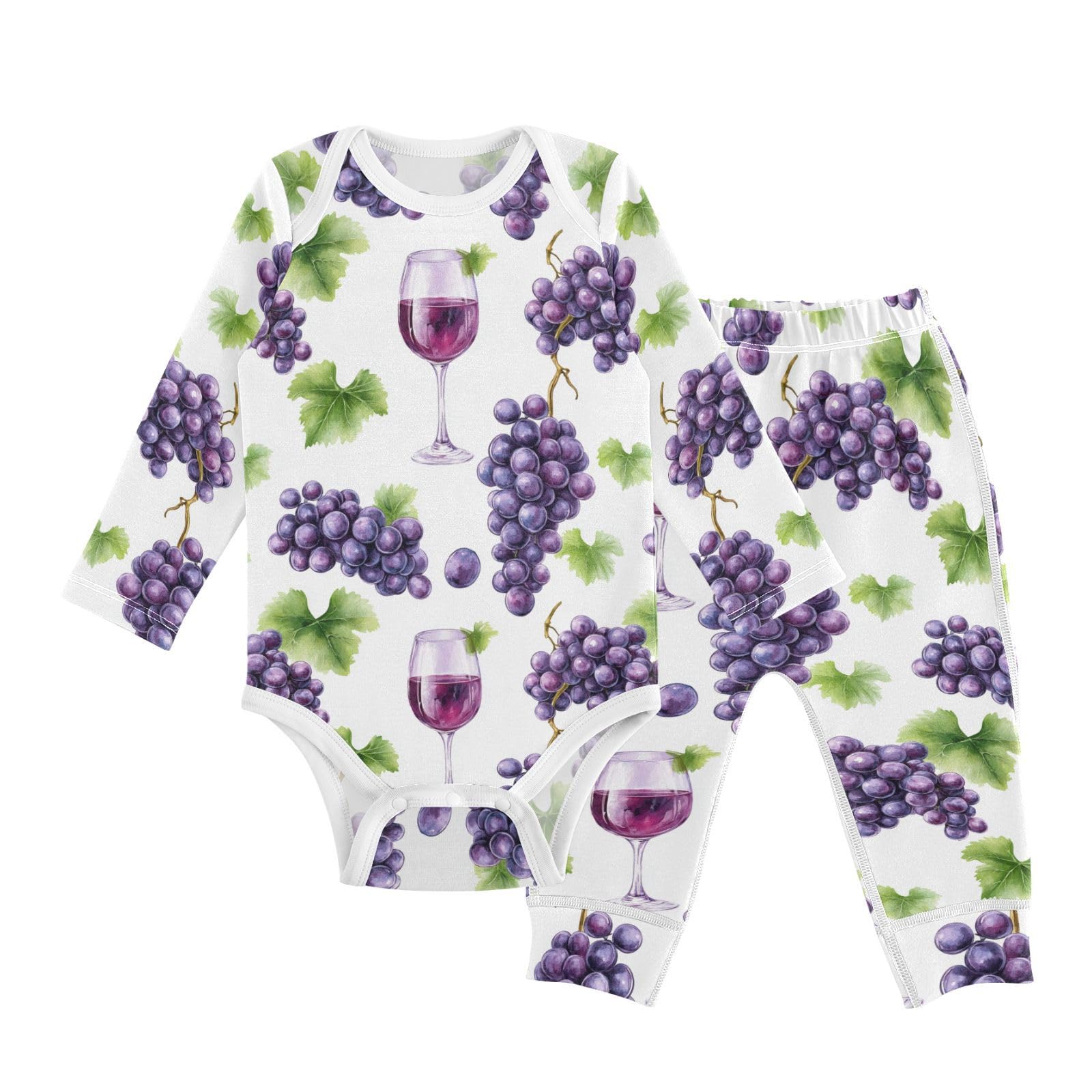 vvfelixl Baby Bodysuits Pants Sets Grapes Wine Bottle Glass Long Sleeve Baby Onesie Clothes for Boys Girls 3-6M
