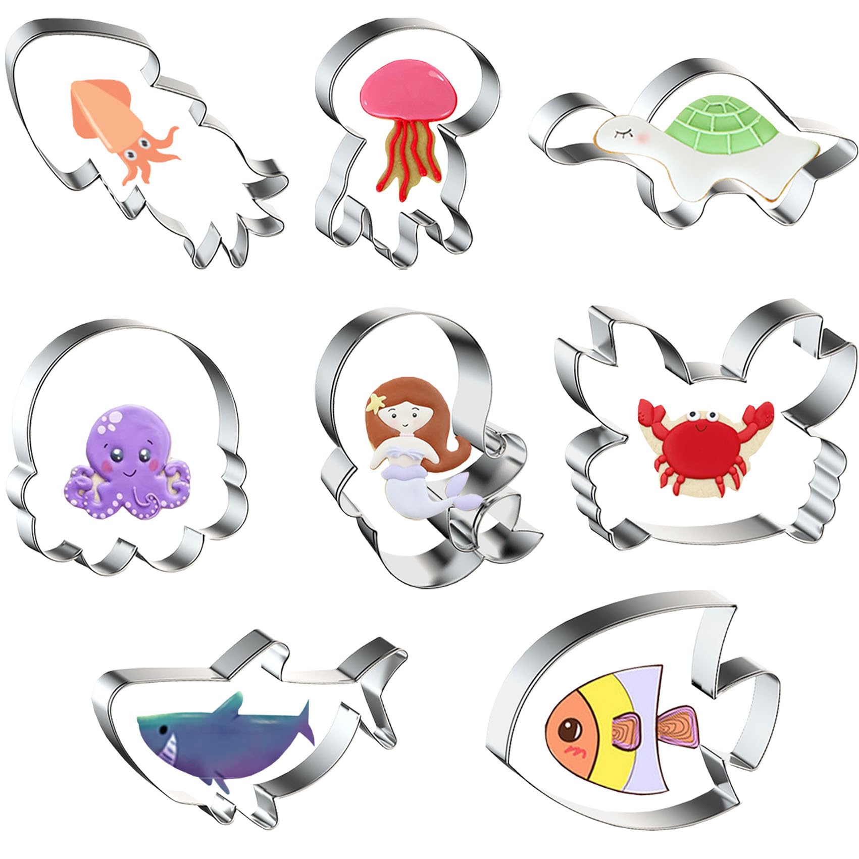 8 Stück Keksausstecher Ozean Kreatur, Ausstechformen Meerestiere Plätzchen Ausstecher Edelstahl Ausstechform Hai Oktopus Cookie Cutter Für Plätzchen Kuchen Deko
