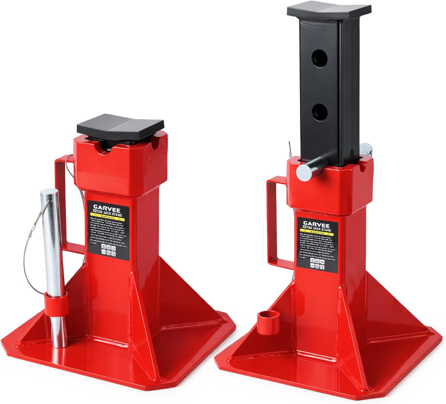 22 Ton Jack Stands,Heavy Duty Pin Type Professional Car Jack Stand with Lock,Wide Base Safety Design for Supporting Trucks, Trailers and Equipment,Adjustable Height 13.8"-19.7", Red,1 Pair