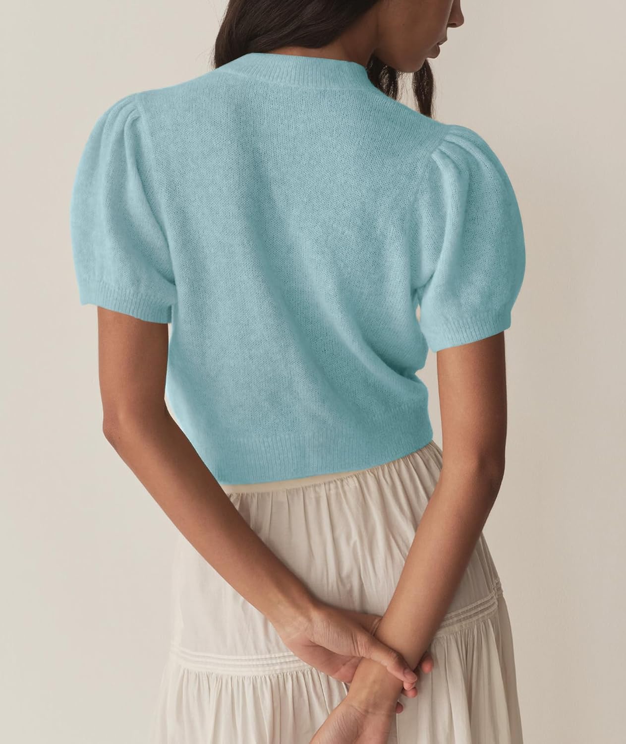 Womens Puff Short Sleeve Cardigan Sweaters Cropped Button up Lightweight Y2k Knit Summer Cardigans - Image 6