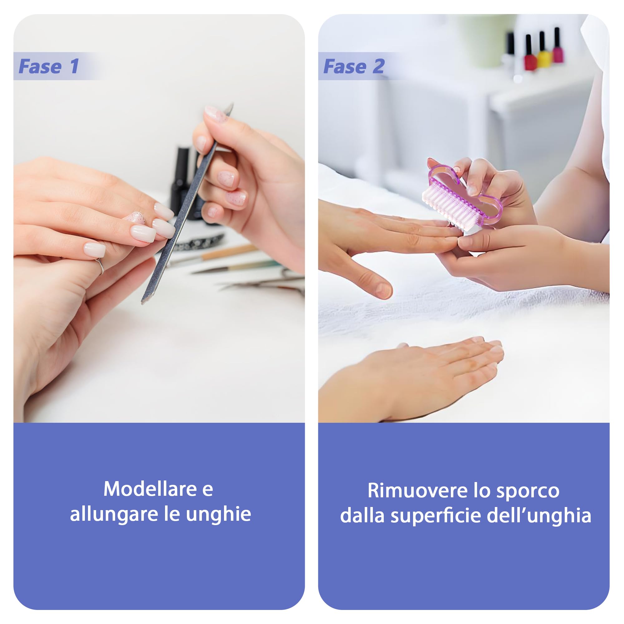 Spazzolino unghie mani, Set 4 pezzi Spazzola Unghie con Manico, Spazzola per Unghie Portatile, Spazzole per Pulire
