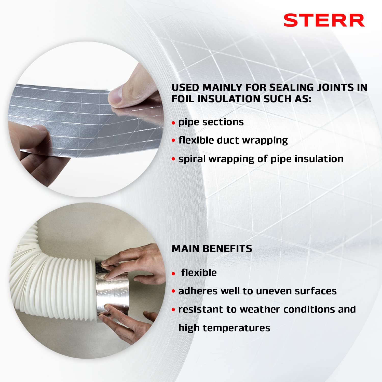 STERR - Cinta de Aluminio Reforzada Cinta de Aluminio Plata 50 mm x 50 m