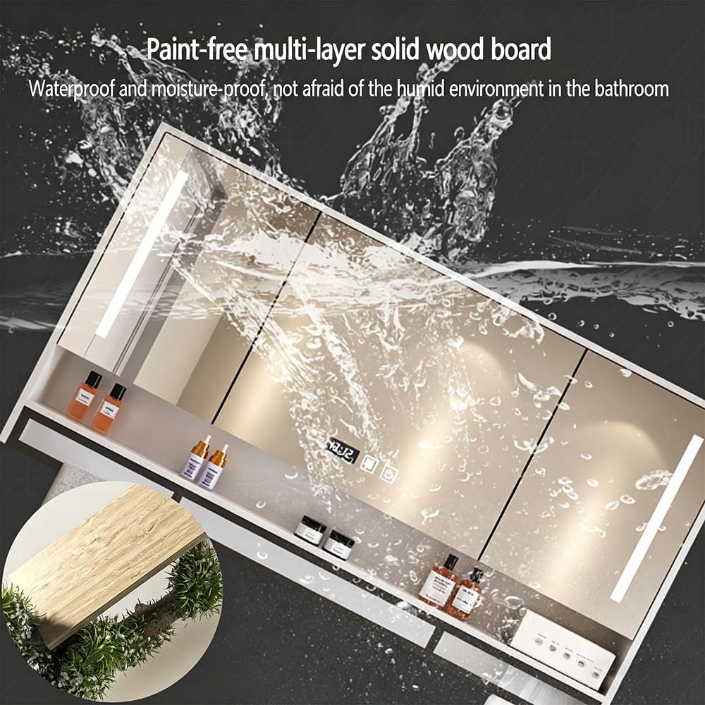 Armadietto da bagno con specchio illuminato a LED con antiappannamento, organizer bianco, dimensioni standard 140 x 13 x 80 cm, design moderno per bagni eleganti, soluzione salvaspazio