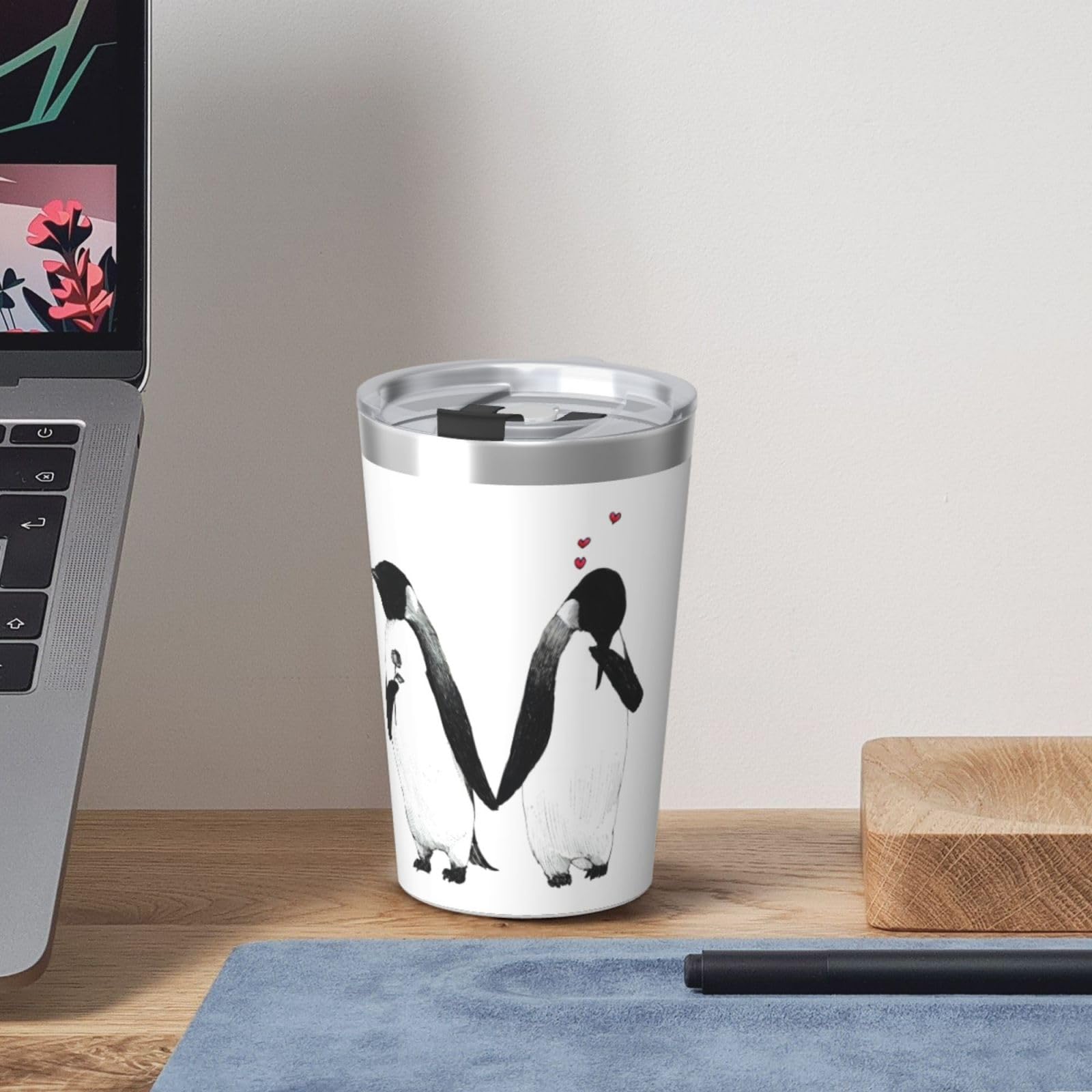 コンビニカップ 可愛い ペンギン マグカップ コーヒーカップ 500ml ステンレスマグ タンブラー おしゃれ 水筒 魔法瓶 保温 ☆【名入れ プレゼント】父の日 プレゼント ステンレスサーモ