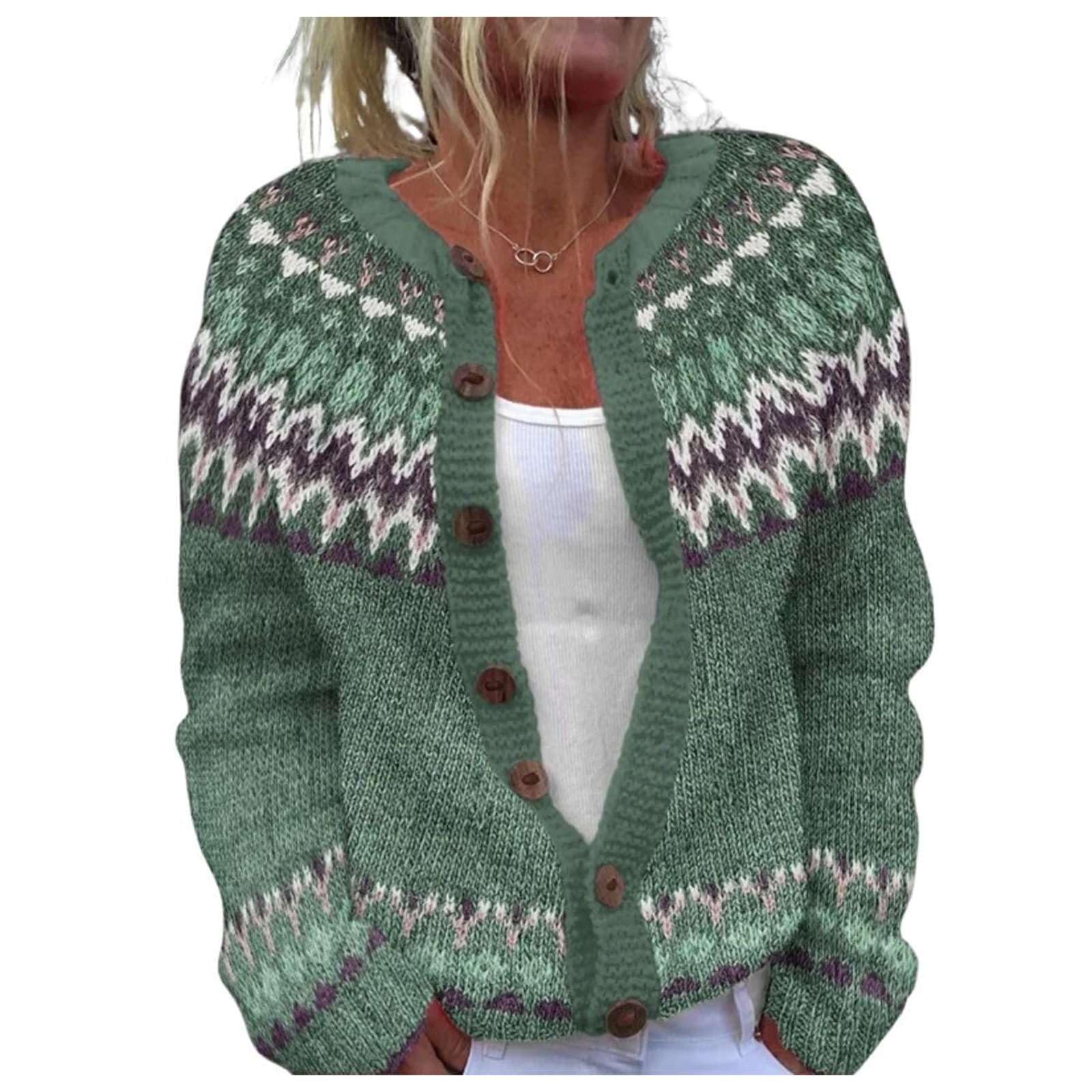 Womens Fair Isle Sweaters Long Sleeve Cardigan Knit Button Down Sweater for Women Boho Fall Winter Outer Wear