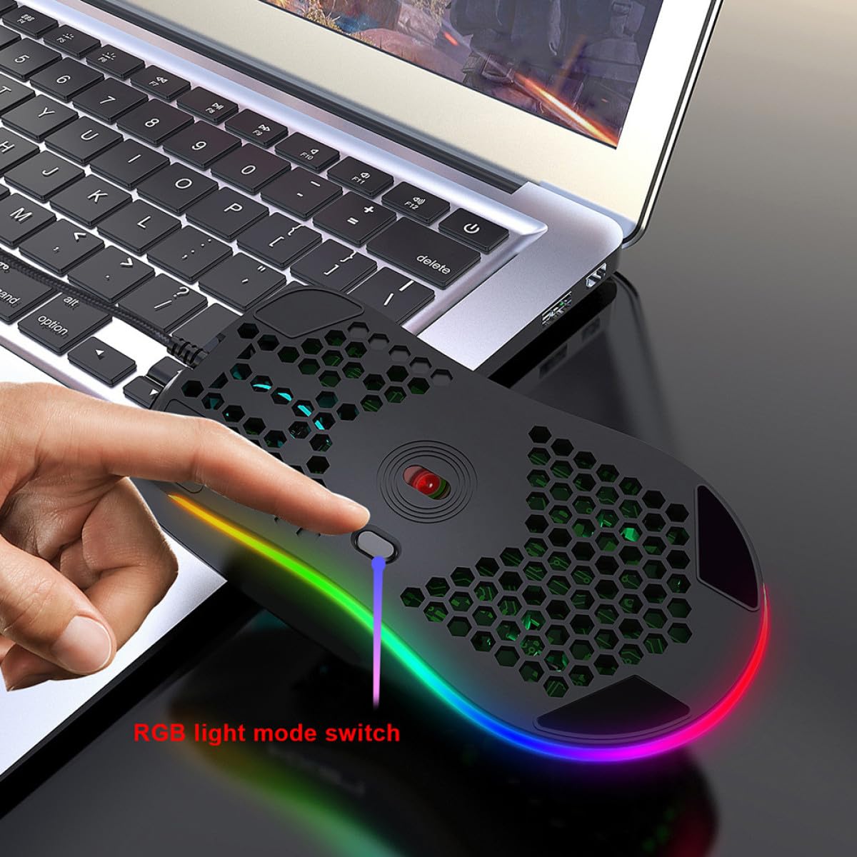 Mikikit Mouse da Gioco Rgb Design a Fori, 6 Tasti Programmabili, Dpi Regolabile Fino a 6400, Materiale Plastico, Luce Regolabile, per Uso Professionale