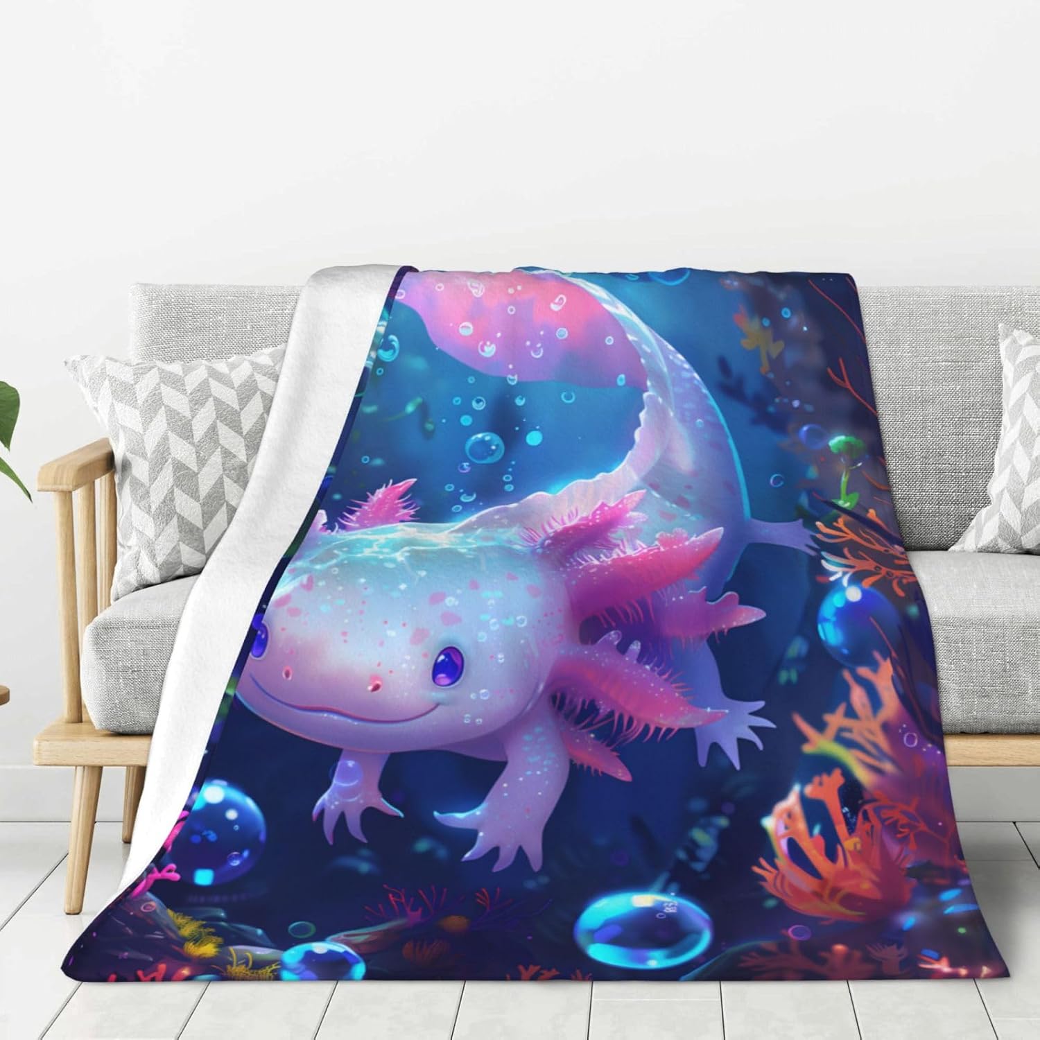 Axolotl Blanket Gifts for Girls Boys Kids Adults, Flannel Axolotl Throw Blankets for Bed Living Room Sofa Couch Traveling Camping, Soft Warm Lightweight Cozy Decor 50x60in - Image 2