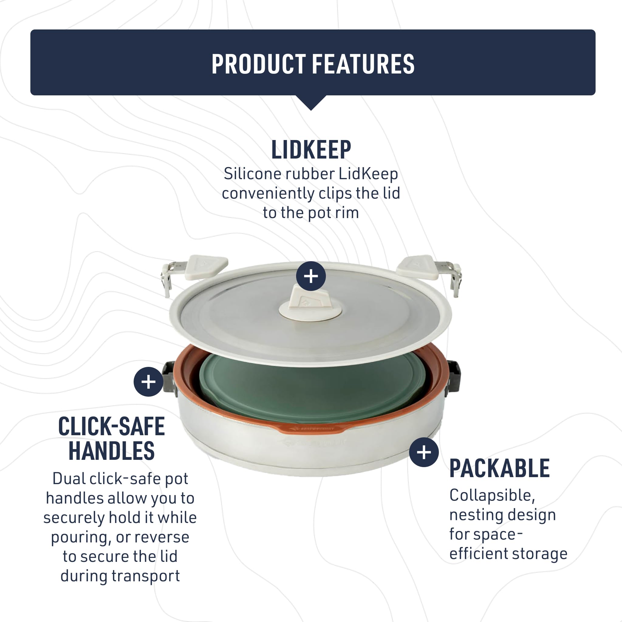 SEA TO SUMMIT - Detour Essentials Camp Kitchen Kit - 2-4 persone, 4 pezzi - Pentola pieghevole da 5 l e colino + coperchio + 2 taglieri - Senza BPA - Pentole da campeggio in silicone e acciaio inox -