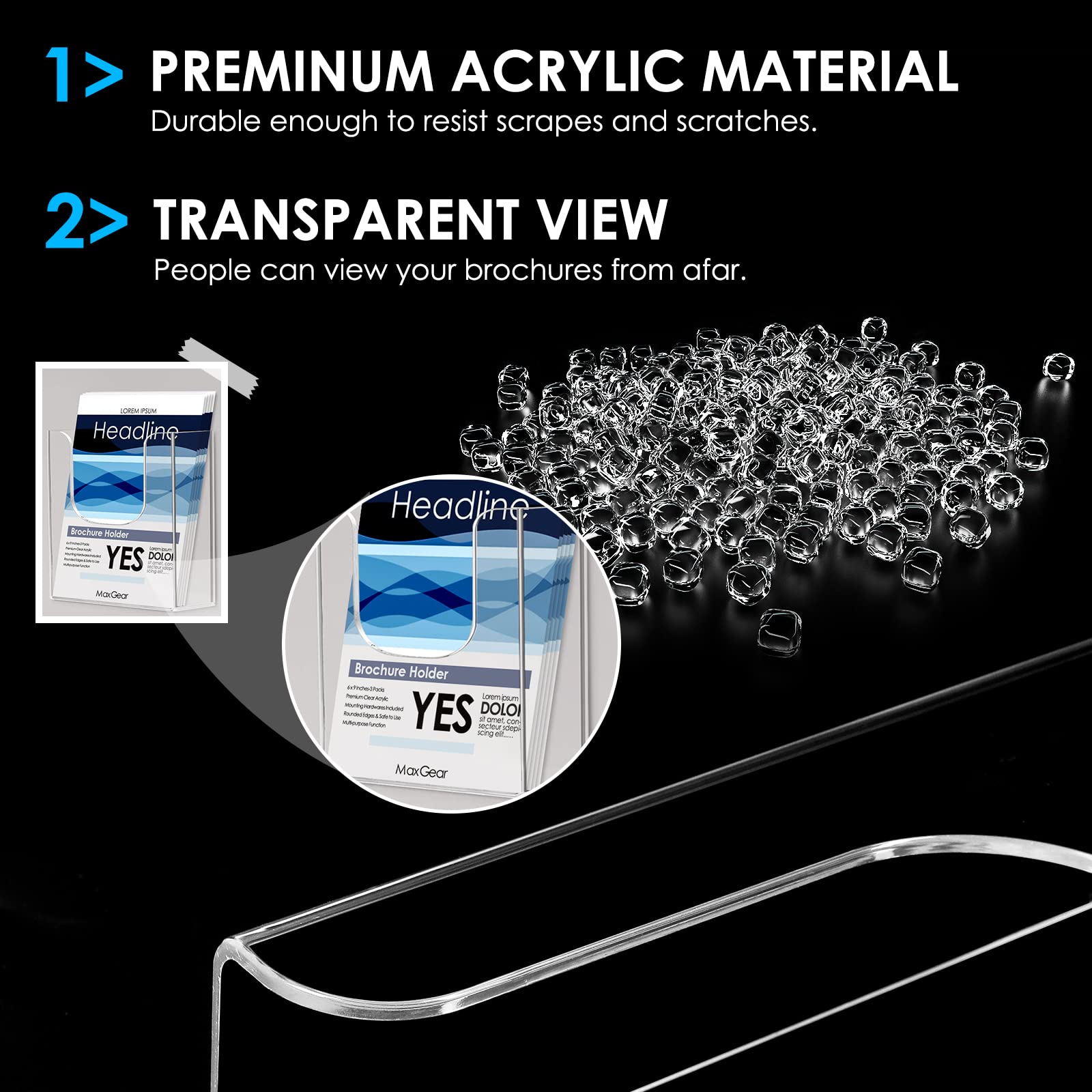 MaxGear Brochure Holder 6x9 inches Flyer Holder Acrylic Brochure Holders Wall Mount Pamphlet Holder Clear Literature Holder Plastic Brochure Holders Wall Mounted, 6 Packs