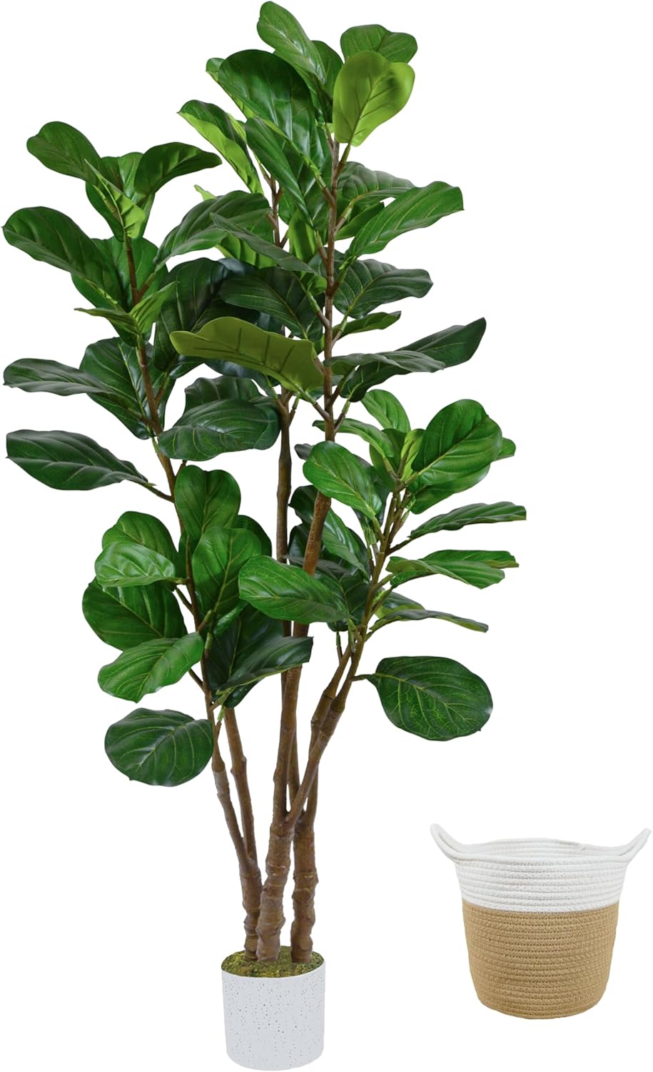 Artificial Fiddle Leaf Fig Tree, 5ft Tall Fake Fiddle Leaves Plant with Woven Basket, Faux Ficus Lyrata Tree for Indoor Outdoor House Office Living Room Décor Fiddle 5ft