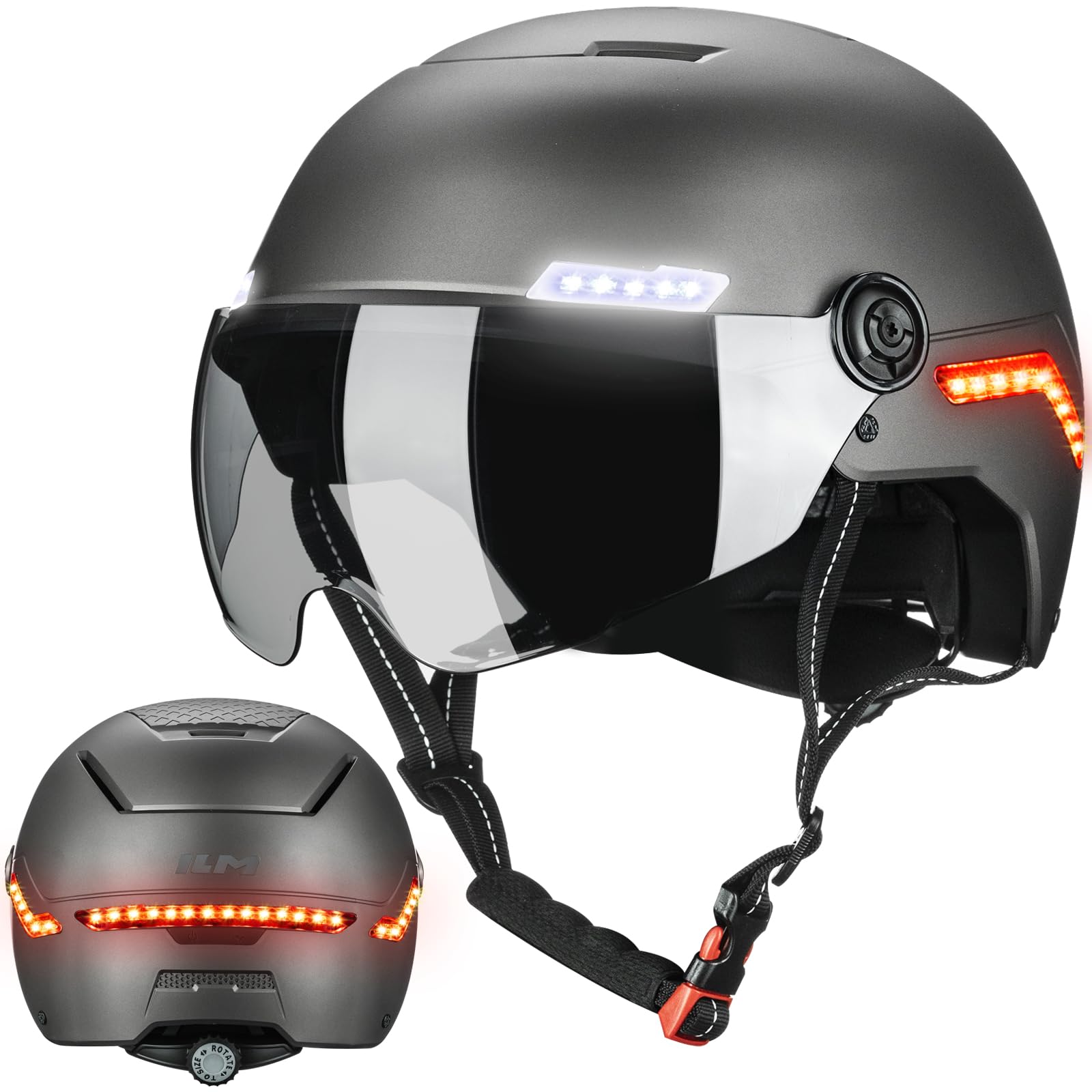 ILM Casco Patinete Electrico Adulto Casco Bicicleta Homologado NTA-8776 CPSC CE con Luz LED Intermitentes & Freno con Visera para Hombre Mujer Modello MB101L