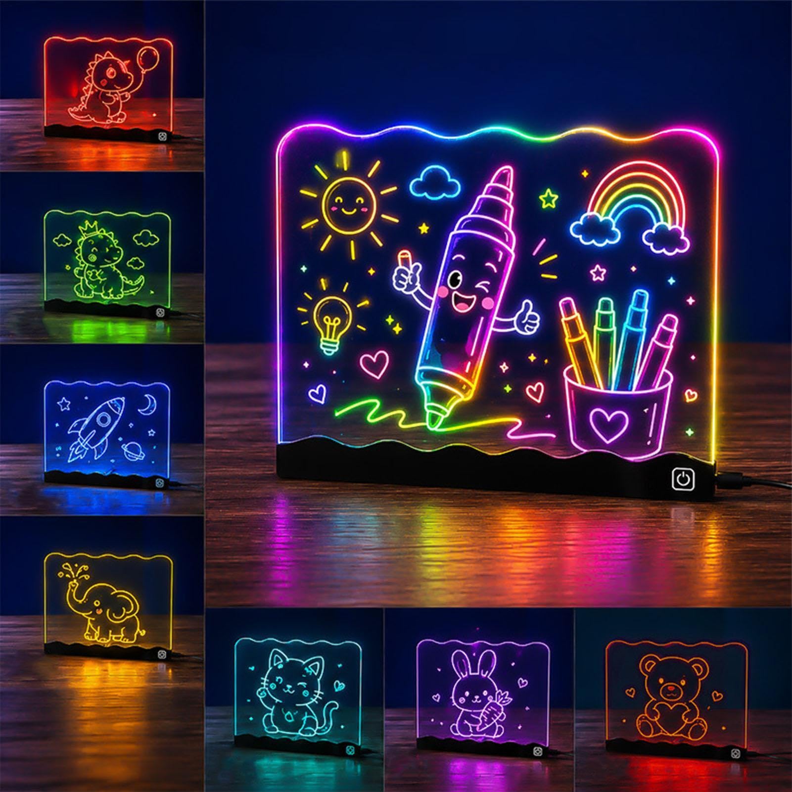 Tablero de dibujo LED recargable con rotuladores
