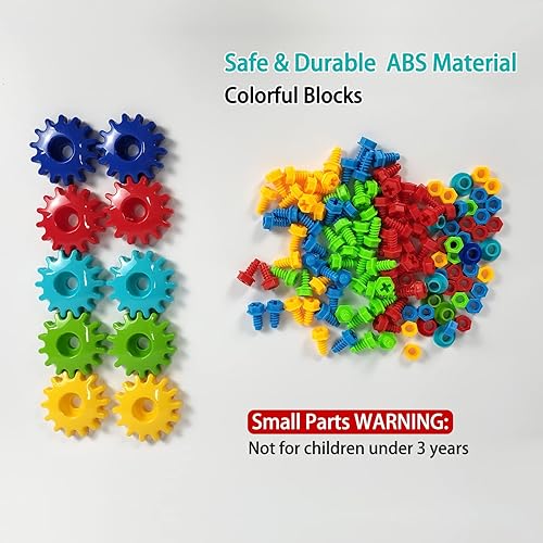 Miniatura 8 de IIROMECI Bloques de construcción para edades de 3 a 5 años, 196 piezas de juguetes educativos de construcción, juguete de engranajes para niños de 5
