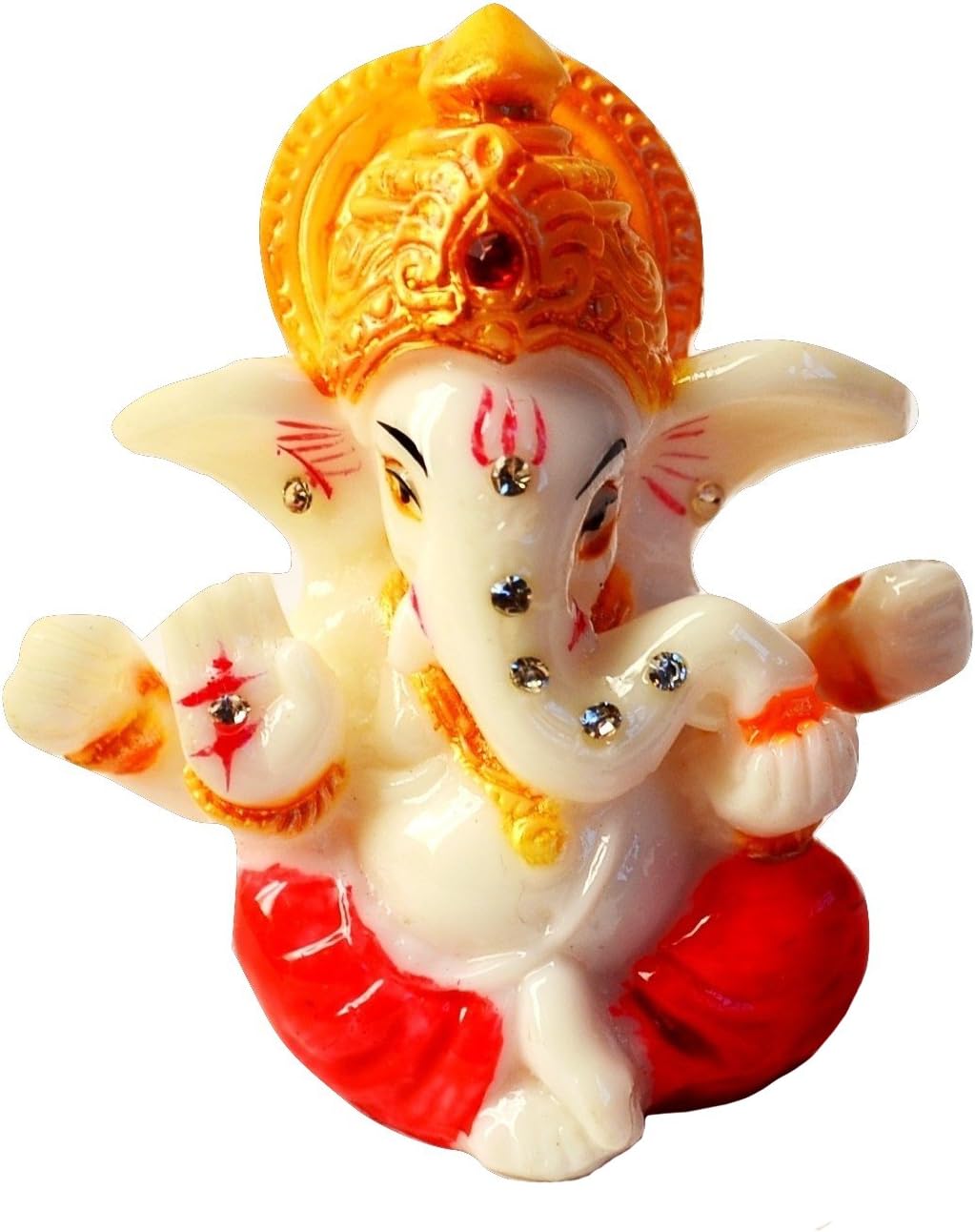 2.5" Mini Lord Ganesh / Ganpati Poly Marble Idol. Hindu God of Success (Red). Small Ganesha Statue