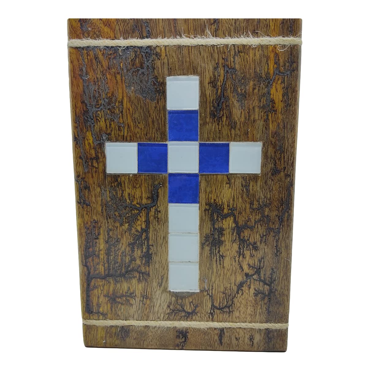 Urne funéraire bois avec croix et verre pour le recueillement à la maison