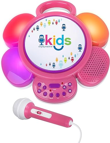 Singing Machine SMK963PP - Altavoz portátil para niños con canciones pregrabadas y luces LED, rosa/morado