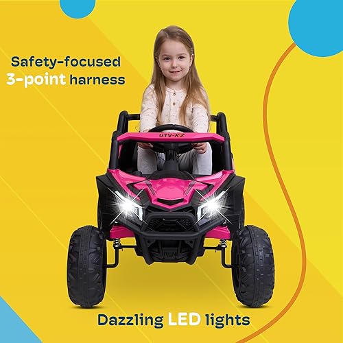 Miniatura 3 de Kidzone Vehículo UTV de 12 V para niños pequeños de 37 a 96 meses, vehículo eléctrico todoterreno de un solo asiento con control remoto, suspensión