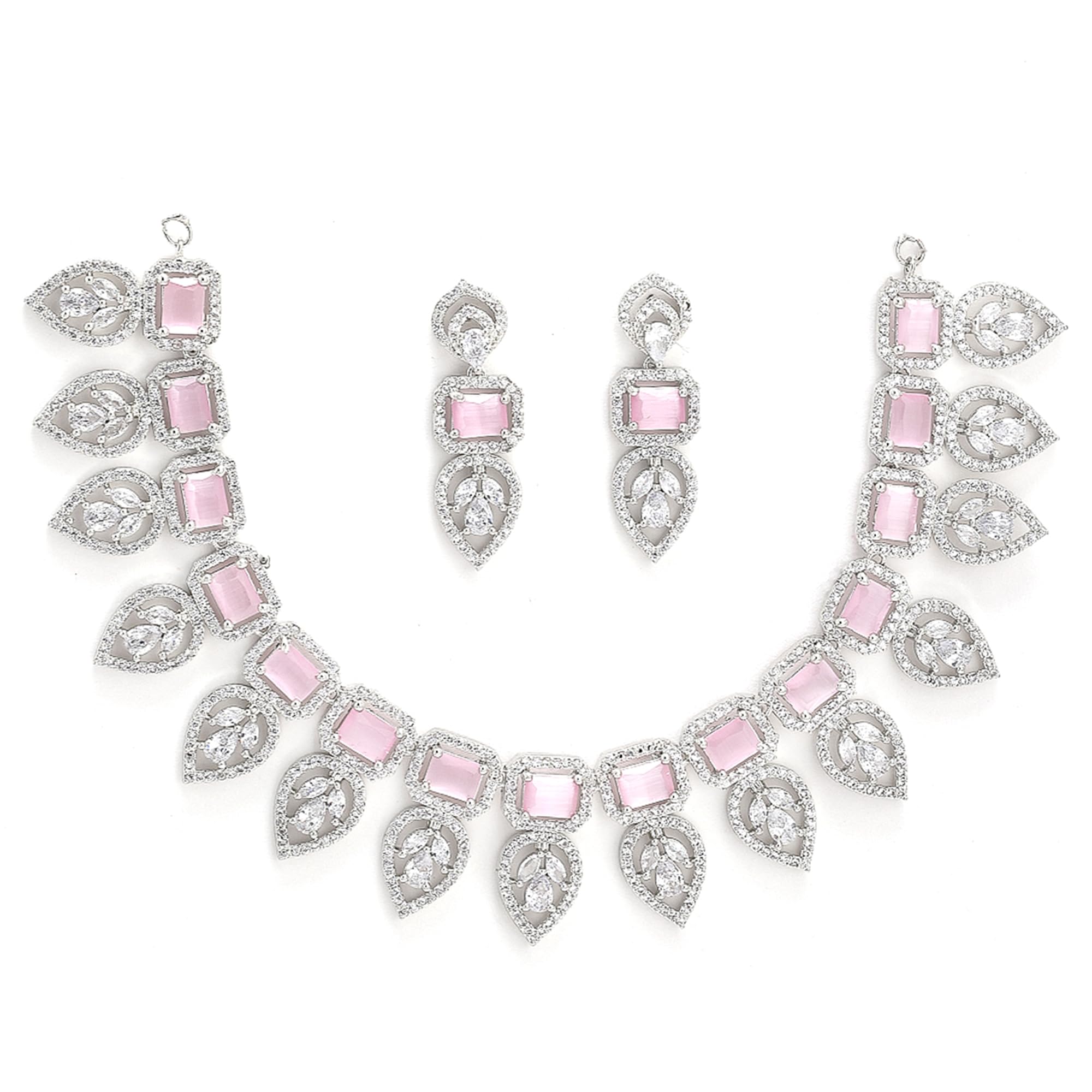 ZENEME Jewellery Set Leaf Style AD/American Diamond Rectangle Shaped Studded Rose Gold Plated Handcrafted Circle Necklace Set for Women & Girls (Pink Silver) (B09JYYLWGF) Amazon Price History, Amazon Price Tracker